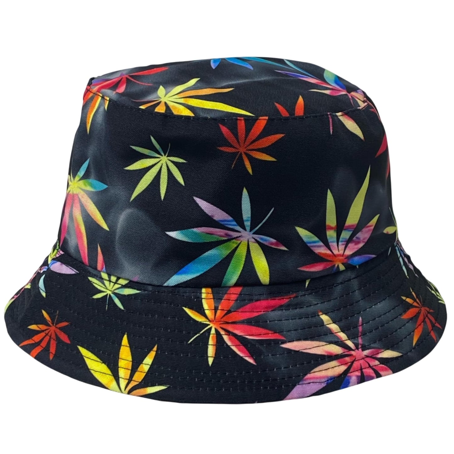 Unisex Marijuana Tie-Dye Bucket Hat Reversible Double-Side-Wear Packable for Travel, Outdoors, and Beach