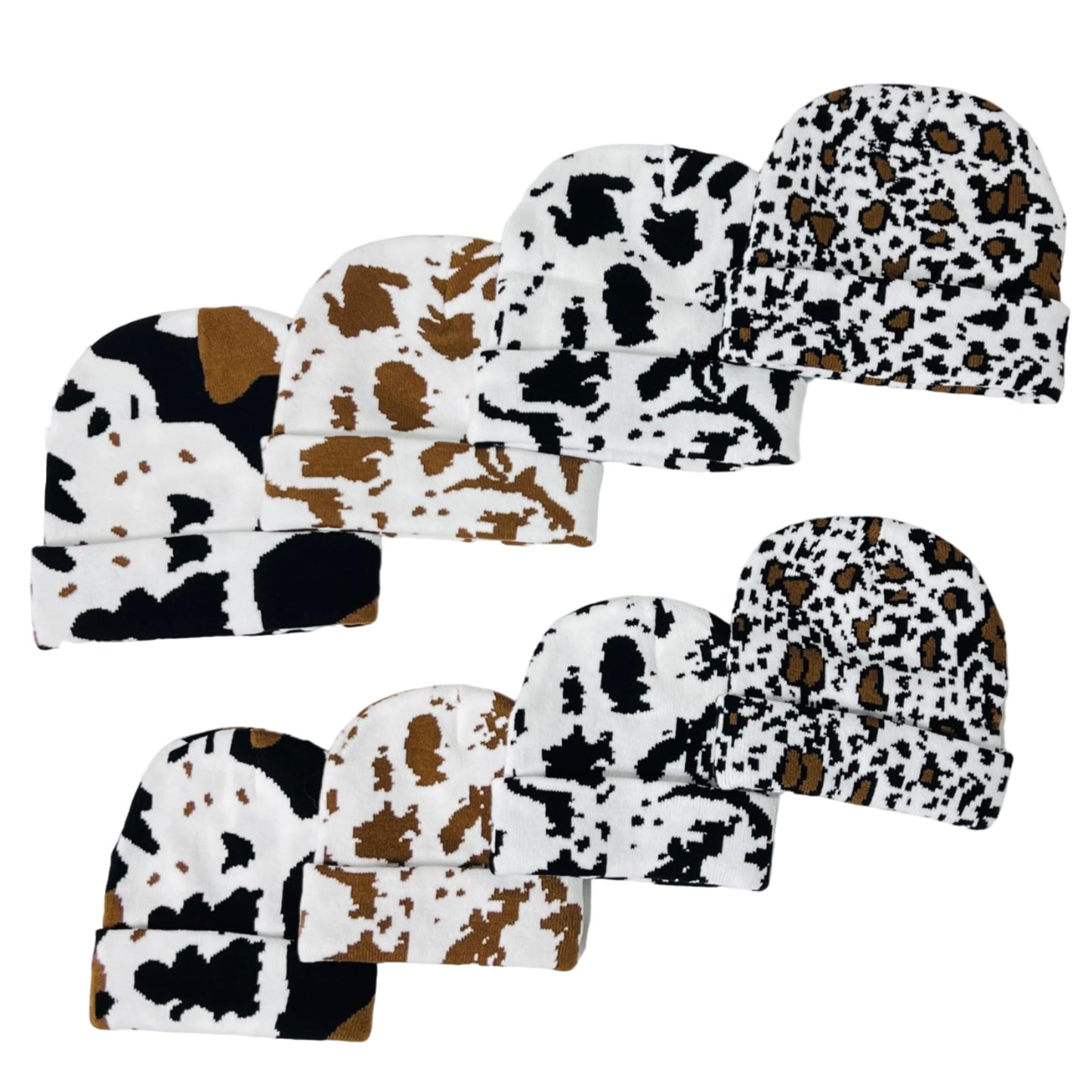 Super Soft Adult & Child Animal Print Winter Knit Beanie Set