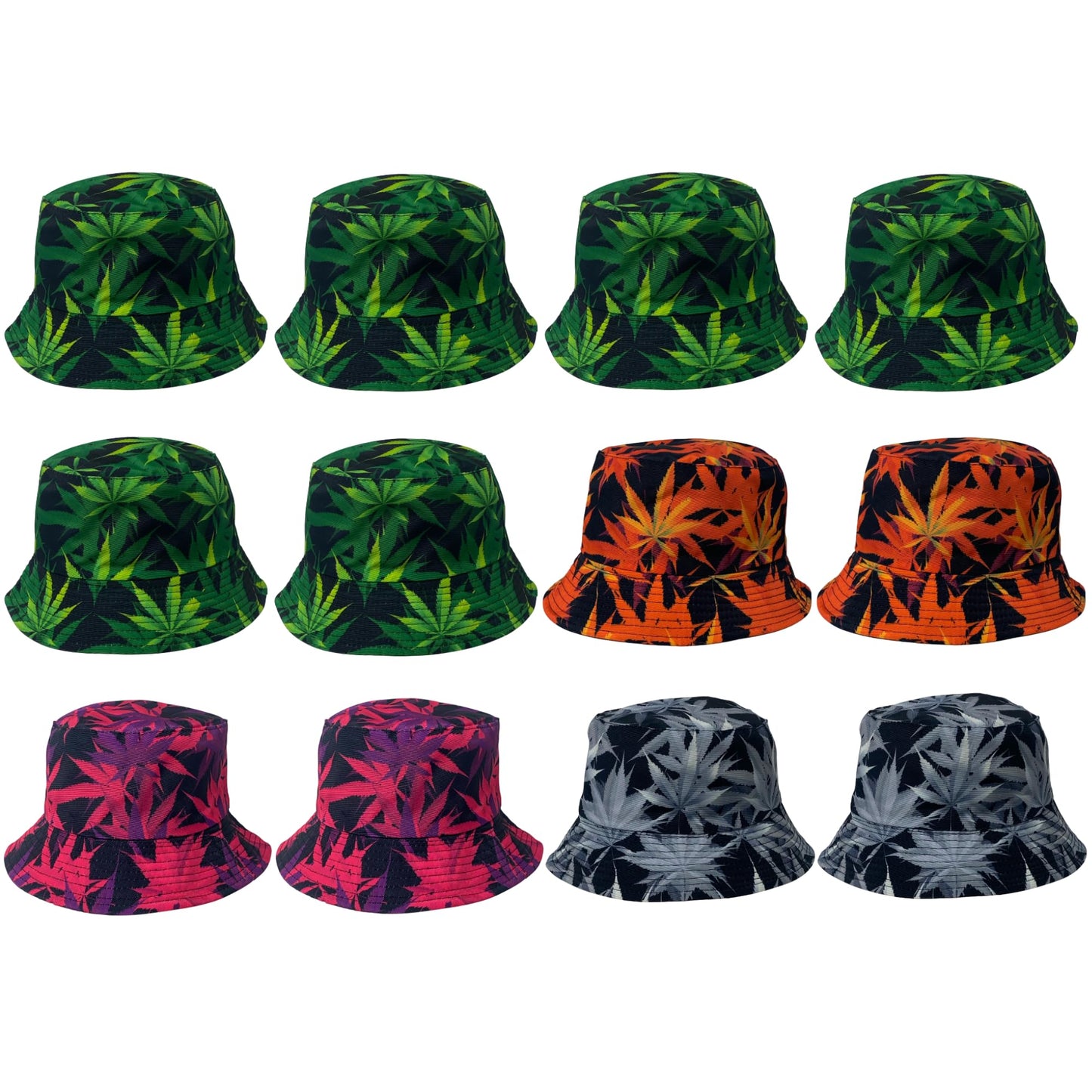 Unisex Marijuana Bucket Hat Reversible Double-Side-Wear Packable for Travel, Outdoors, and Beach