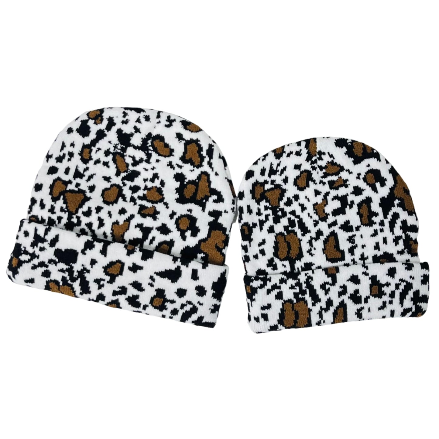 Super Soft Adult & Child Animal Print Winter Knit Beanie Set