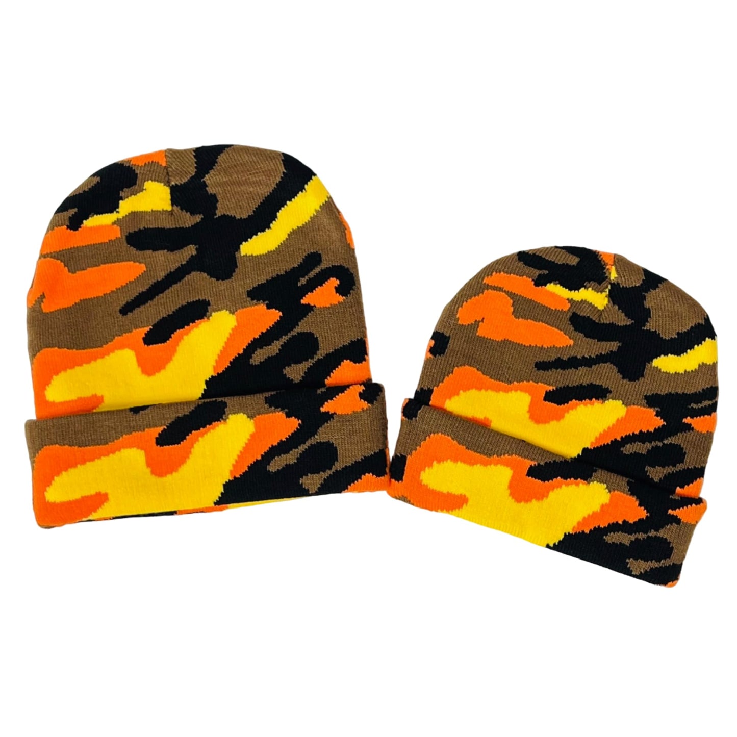 Super Soft Adult & Child Camo Print Winter Knit Beanie Set
