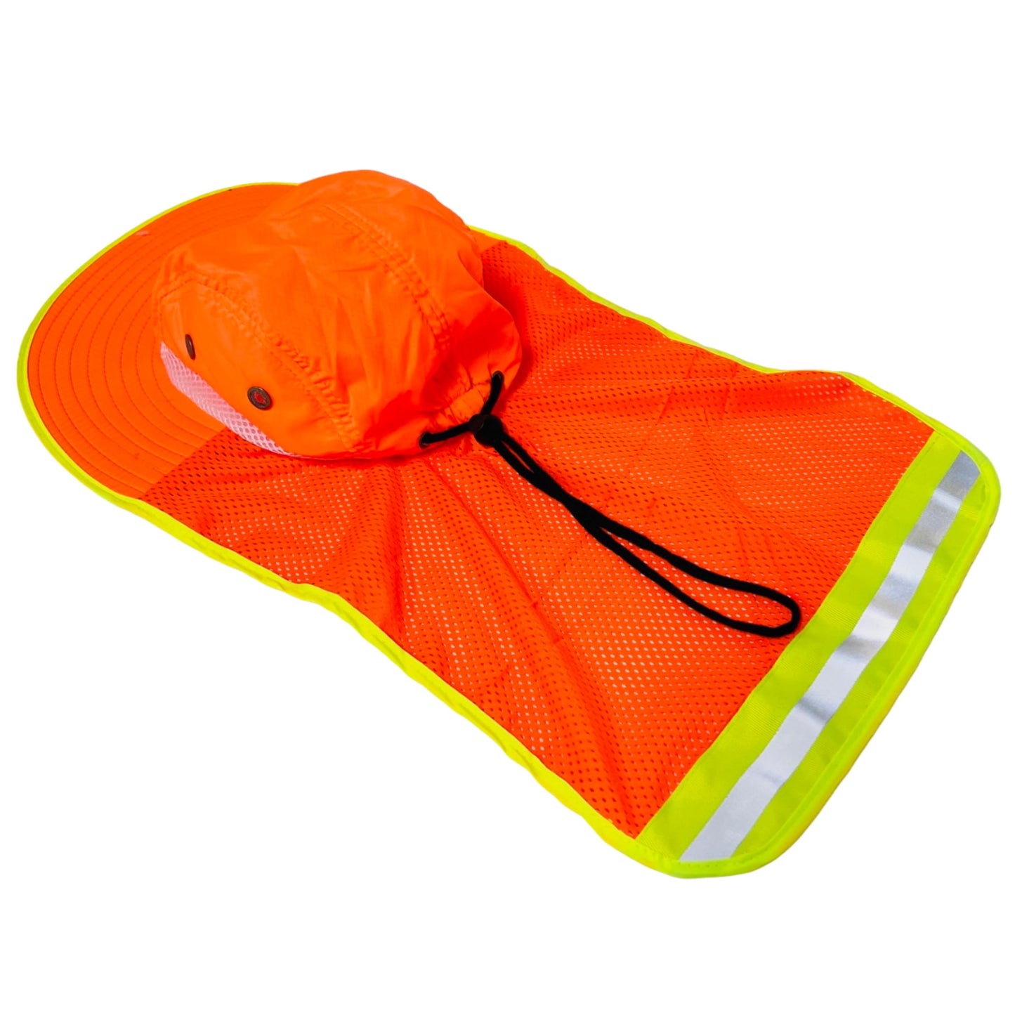 Packable and Adjustable High Visibility Mesh Boonie Sun Hat with Neck Flap and Reflective Stripe