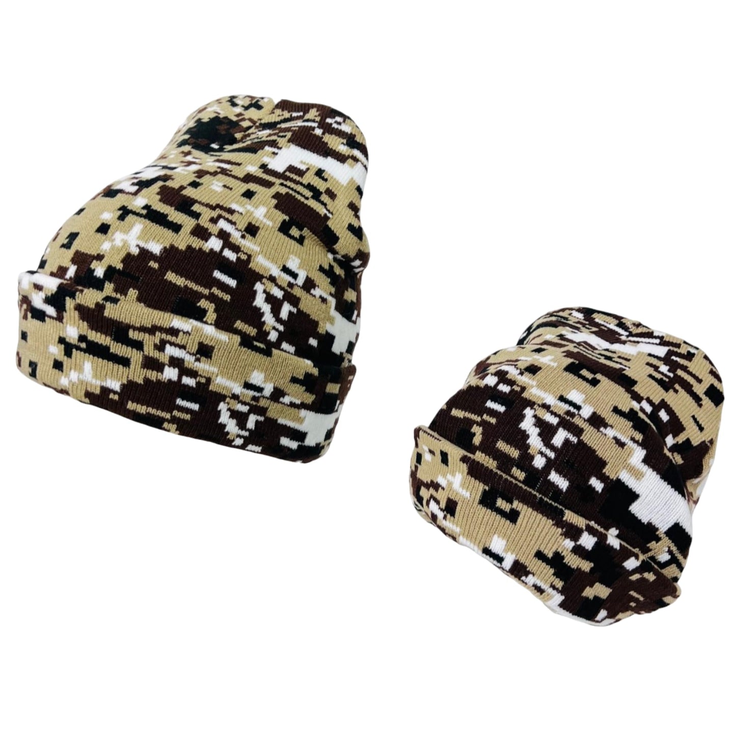 Super Soft Adult & Child Camo Print Winter Knit Beanie Set