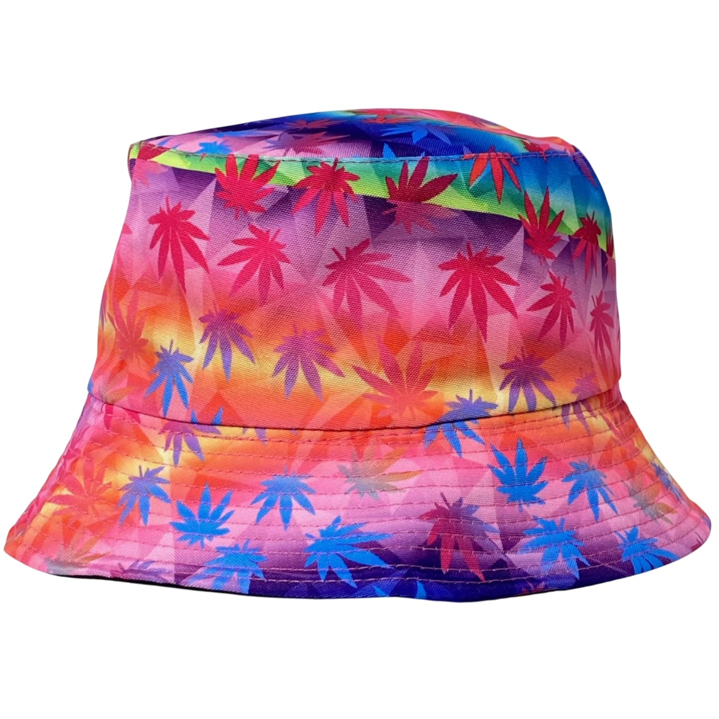 Unisex Marijuana Tie-Dye Bucket Hat Reversible Double-Side-Wear Packable for Travel, Outdoors, and Beach