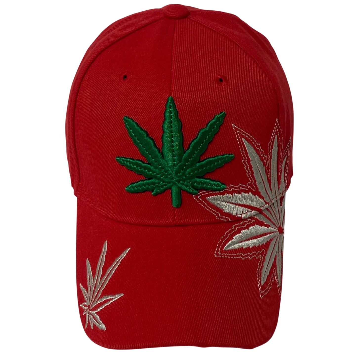 Unisex Marijuana Leaf Embroidered Dad Hat Adjustable Green Leaf Design Baseball Cap