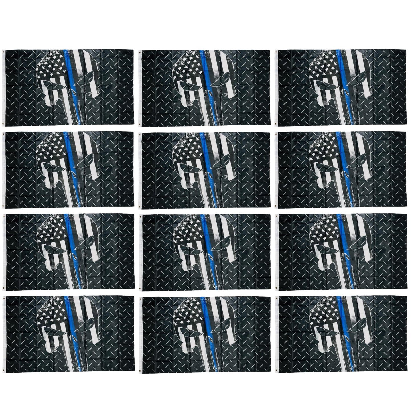 Double Stitched Police Support Blue Line Skull 3X5 Flag