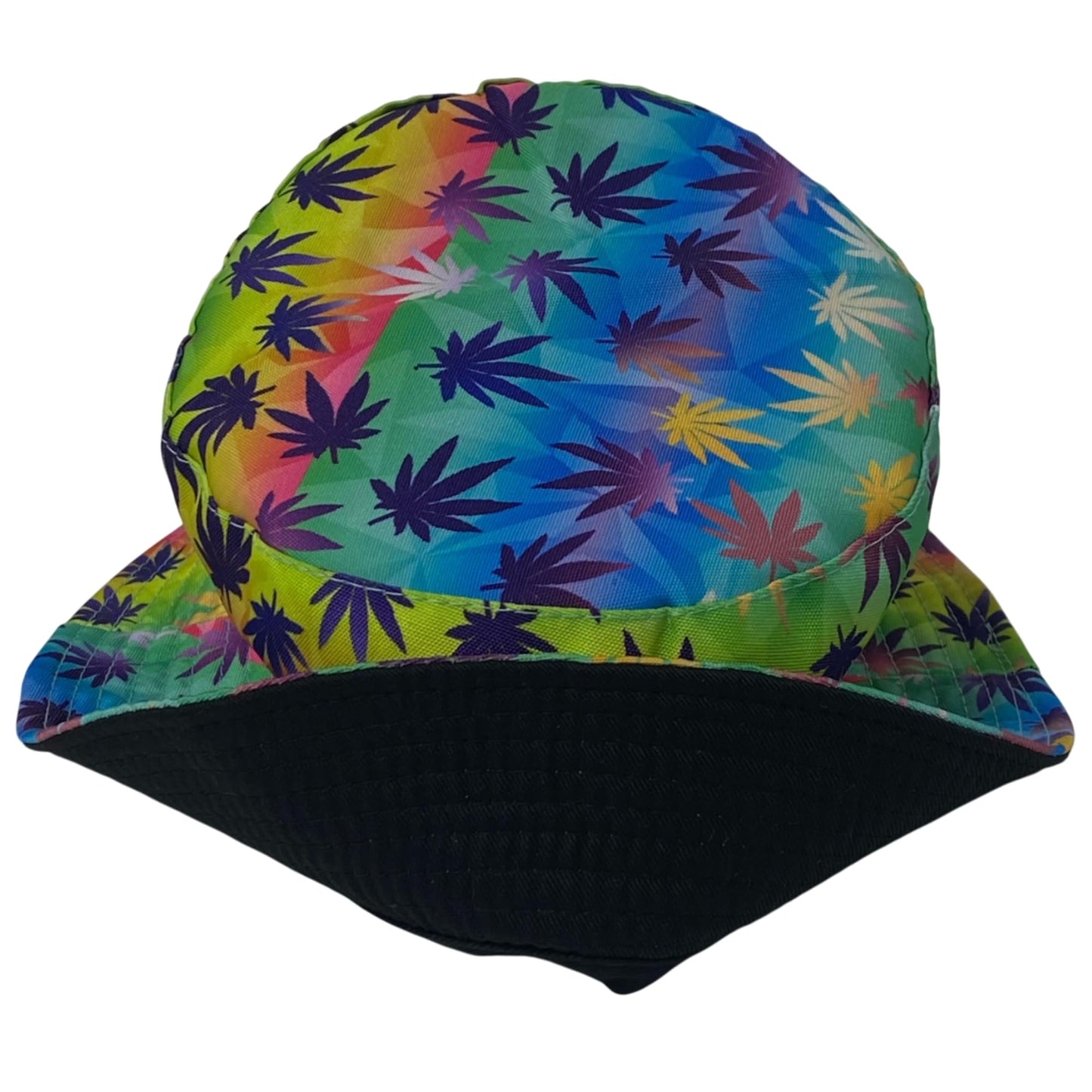Unisex Marijuana Tie-Dye Bucket Hat Reversible Double-Side-Wear Packable for Travel, Outdoors, and Beach