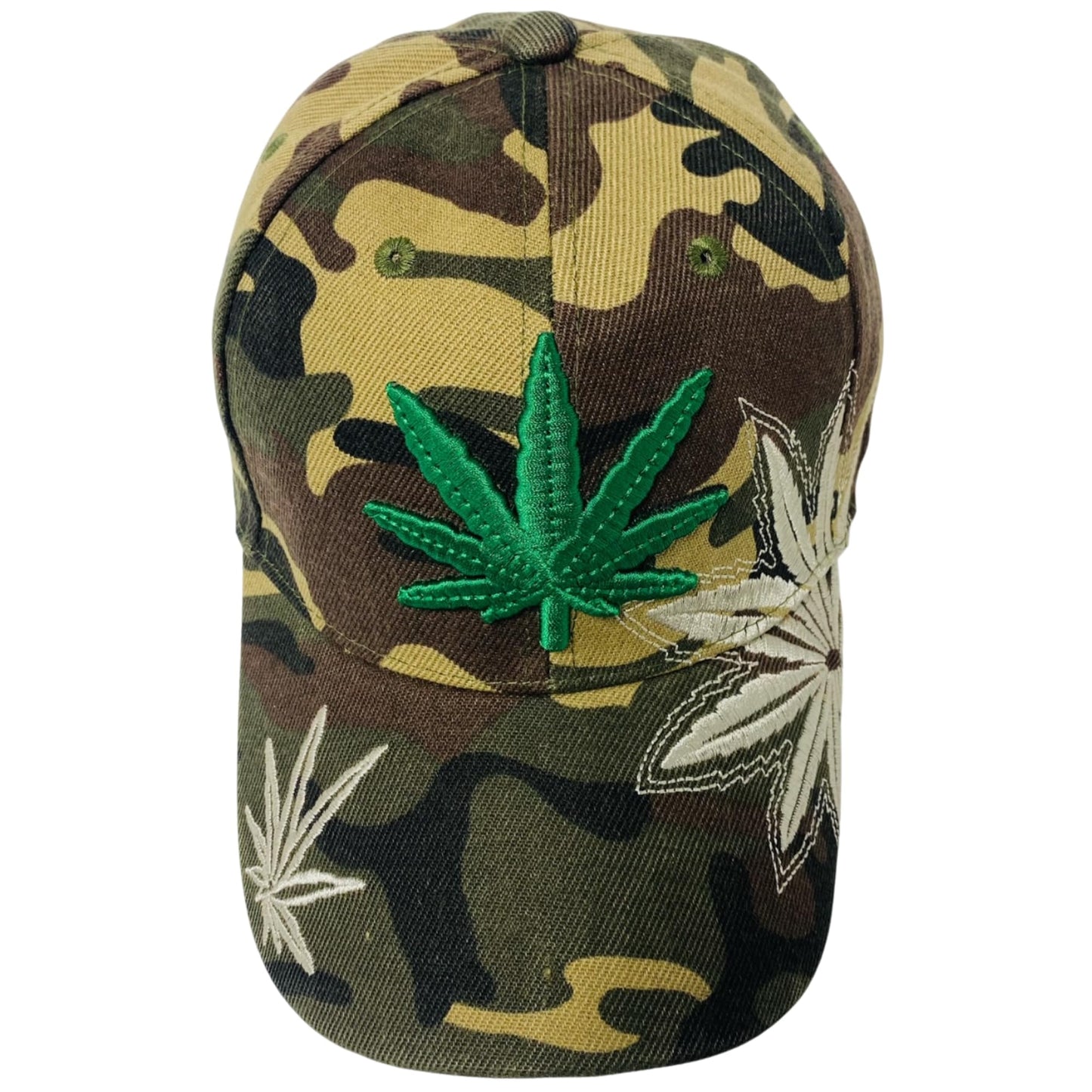 Unisex Marijuana Leaf Embroidered Dad Hat Adjustable Green Leaf Design Baseball Cap
