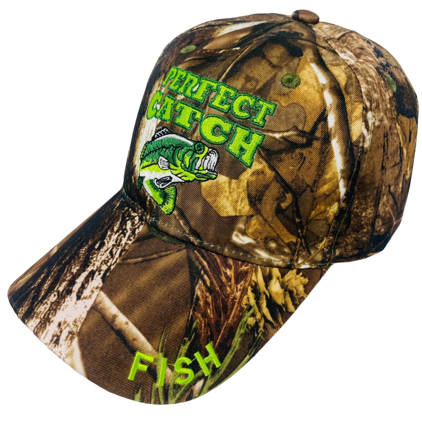 Roytrense Embroidered Perfect Catch Adjustable Fishing Baseball Cap