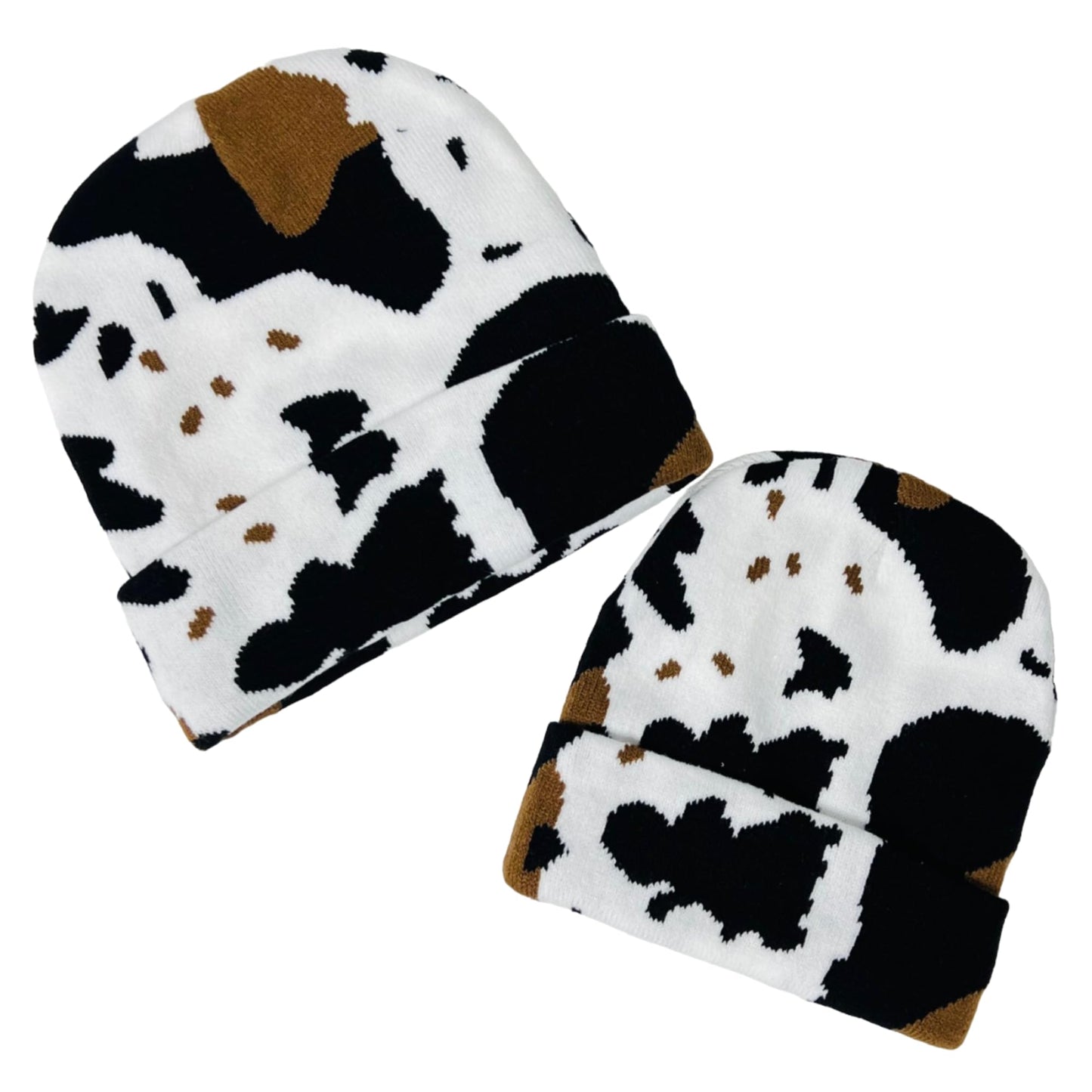 Super Soft Adult & Child Animal Print Winter Knit Beanie Set