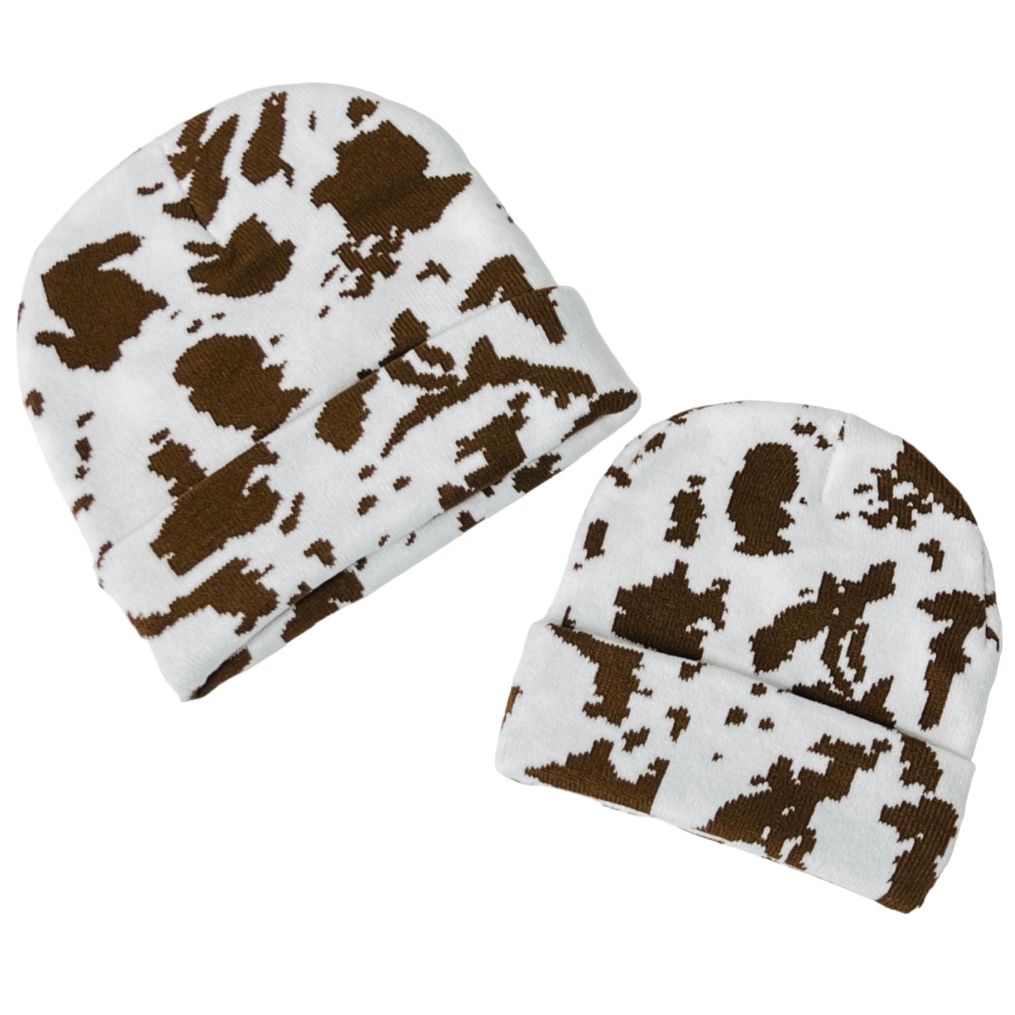 Super Soft Adult & Child Animal Print Winter Knit Beanie Set