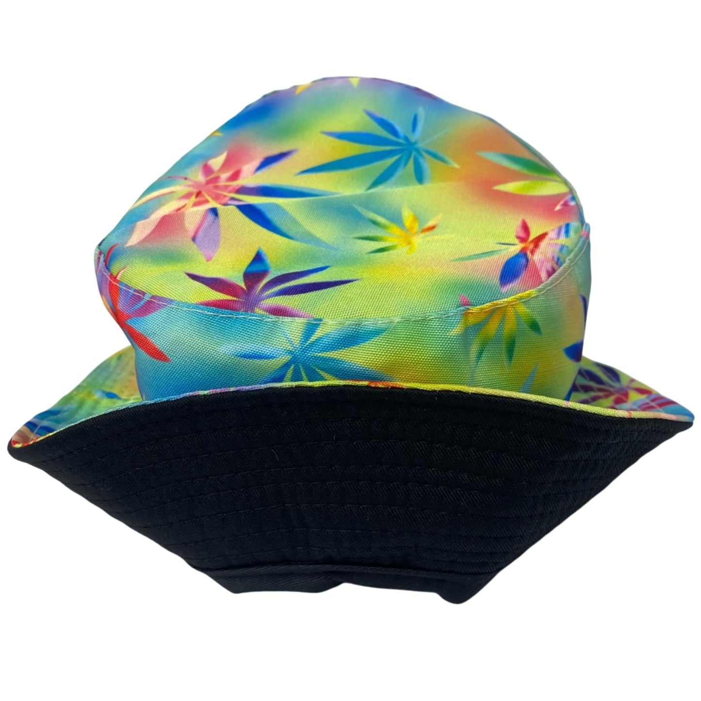 Unisex Marijuana Tie-Dye Bucket Hat Reversible Double-Side-Wear Packable for Travel, Outdoors, and Beach