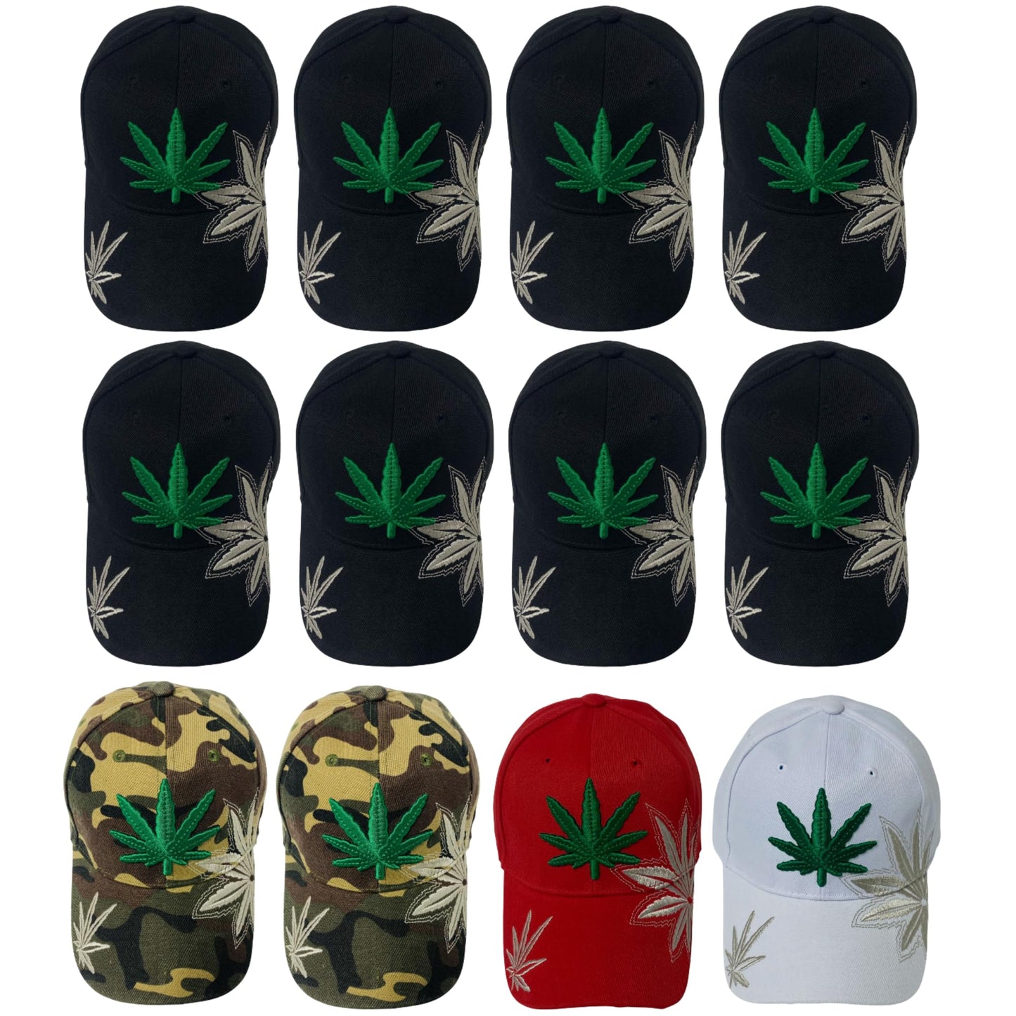 Unisex Marijuana Leaf Embroidered Dad Hat Adjustable Green Leaf Design Baseball Cap