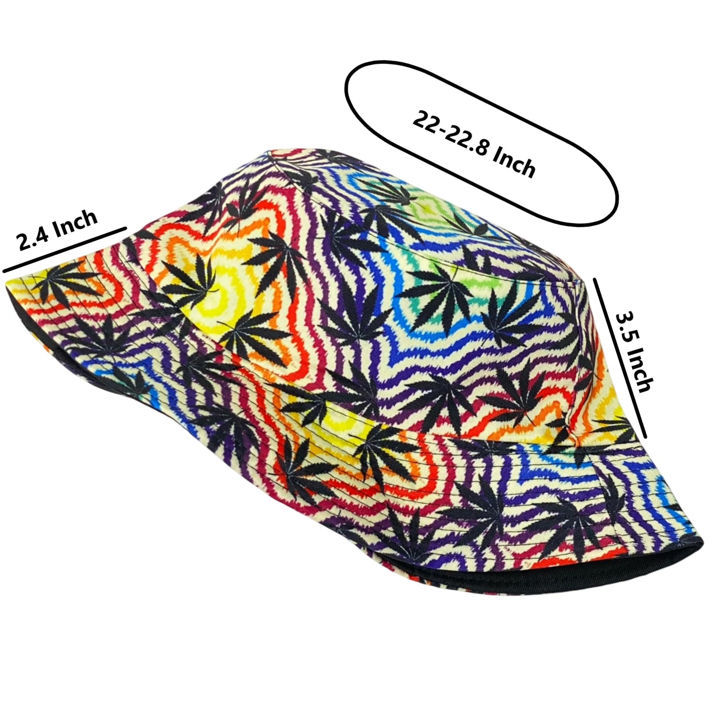 Unisex Marijuana Tie-Dye Bucket Hat Reversible Double-Side-Wear Packable for Travel, Outdoors, and Beach