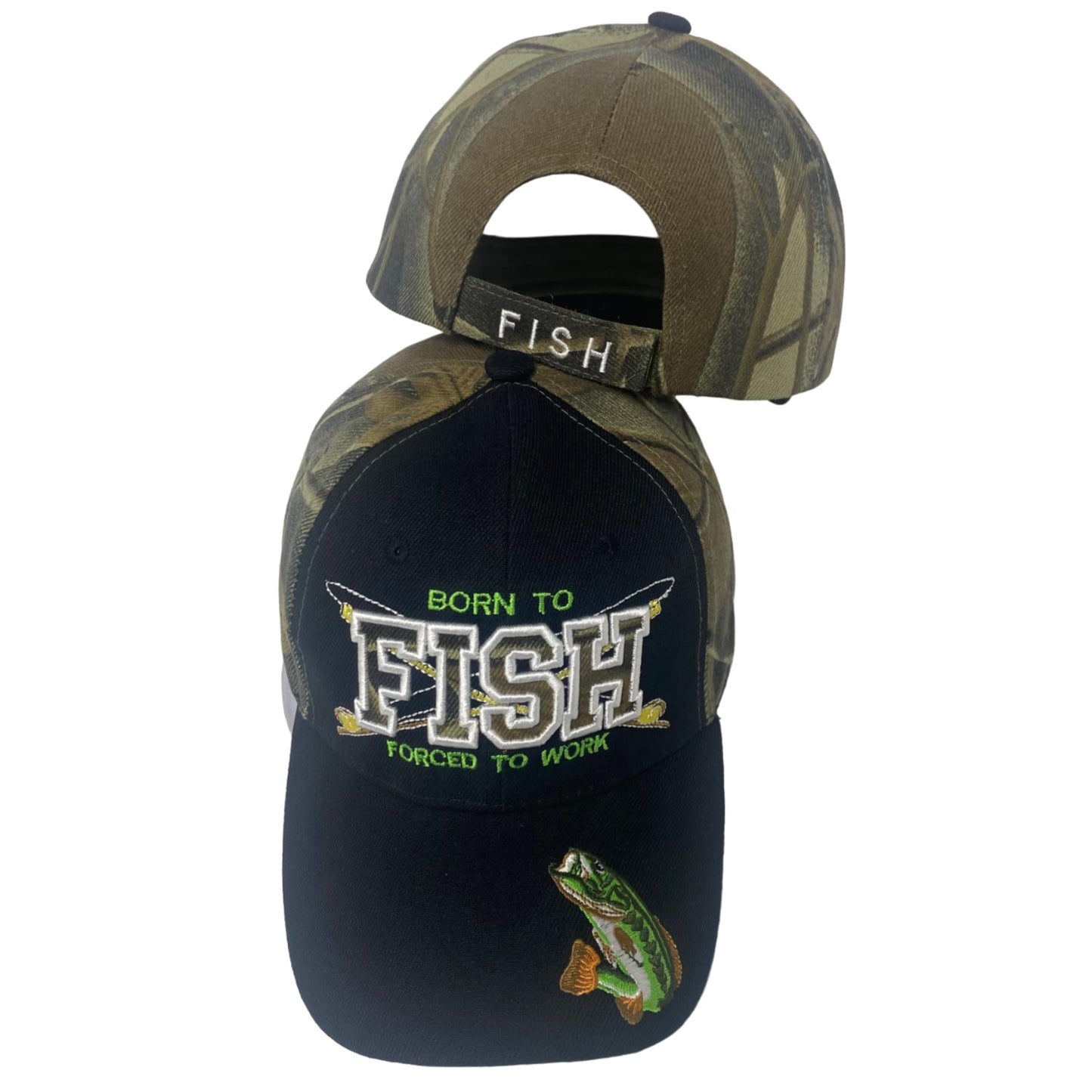 Embroidered Born to Fish Forced to Work Adjustable Baseball Cap