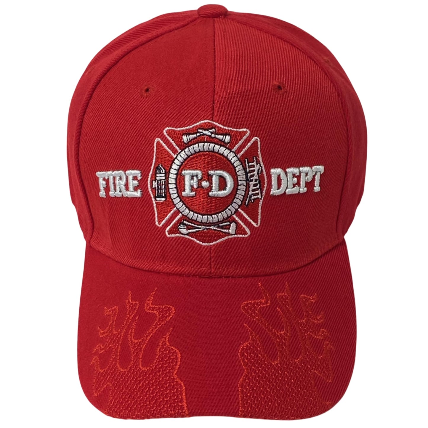 Unisex Embroidered Fire Department Baseball Cap – Patriotic Firefighter Hat with Embroidered Flames on Bill