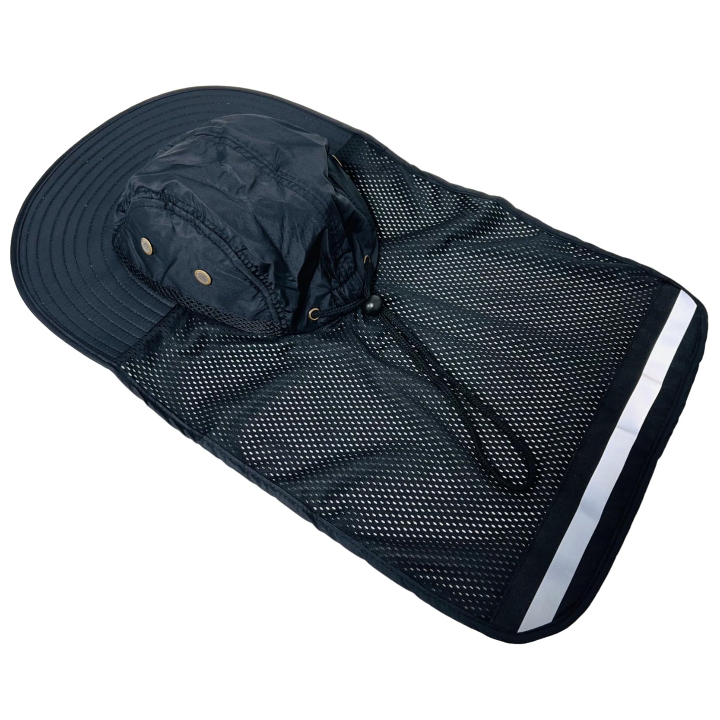 Packable and Adjustable High Visibility Mesh Boonie Sun Hat with Neck Flap and Reflective Stripe