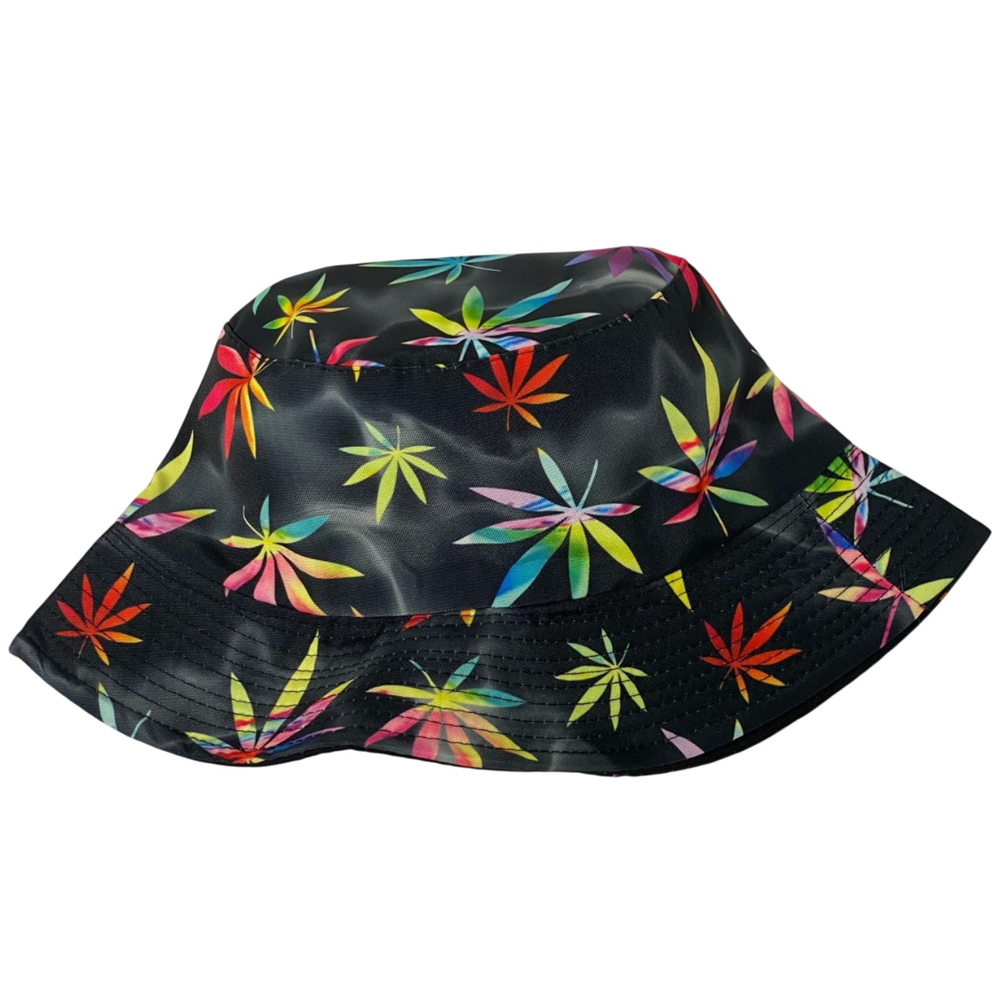 Unisex Marijuana Tie-Dye Bucket Hat Reversible Double-Side-Wear Packable for Travel, Outdoors, and Beach