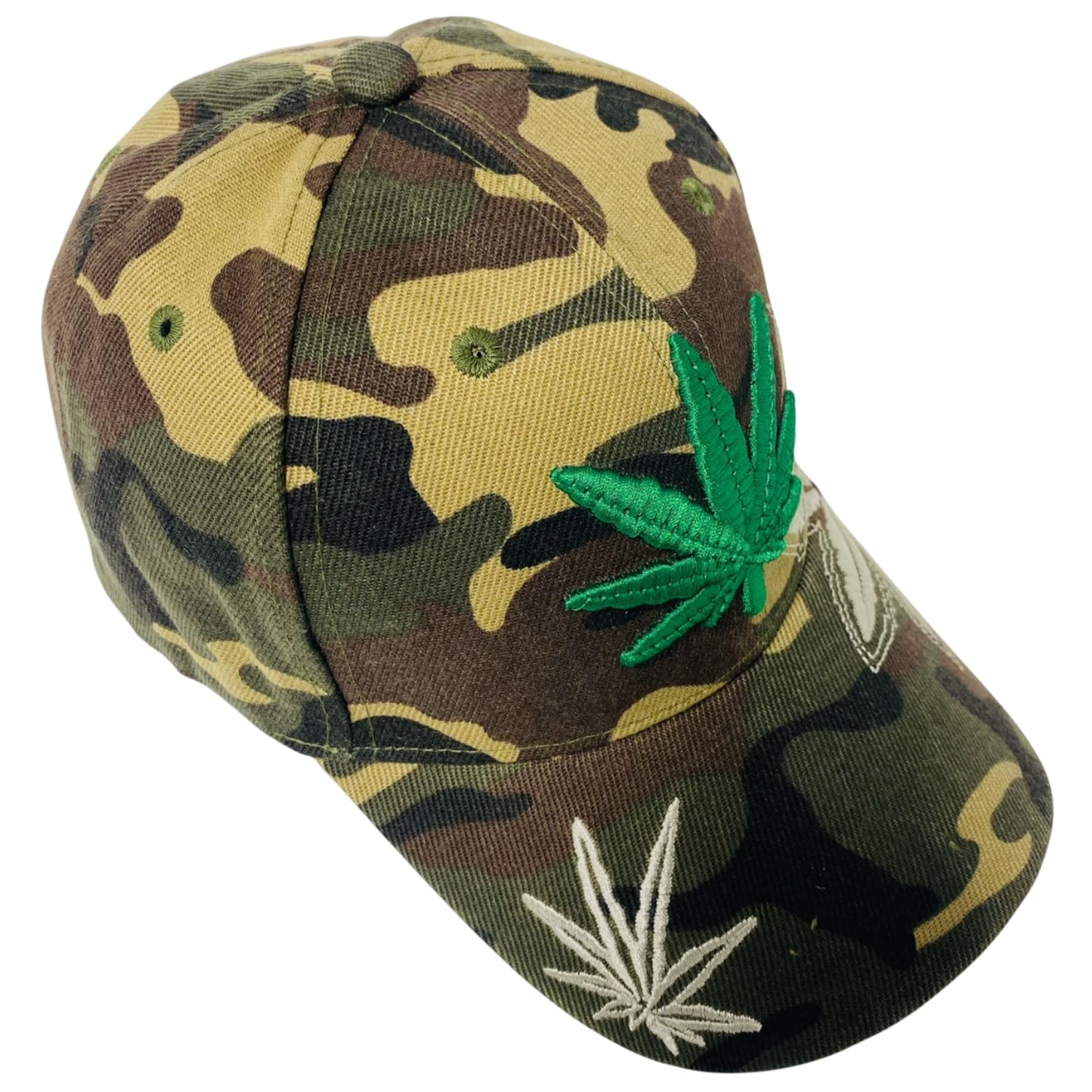 Unisex Marijuana Leaf Embroidered Dad Hat Adjustable Green Leaf Design Baseball Cap