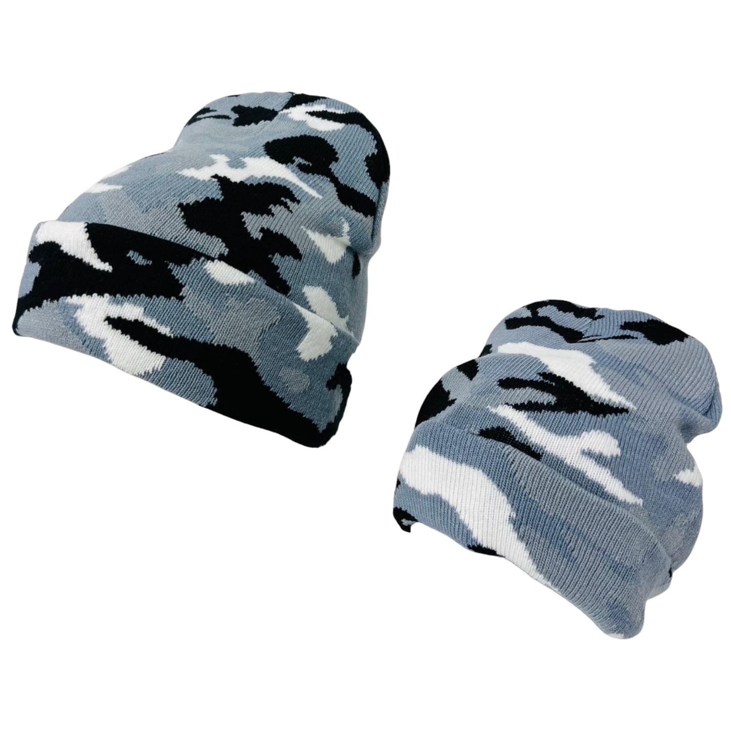 Super Soft Adult & Child Camo Print Winter Knit Beanie Set
