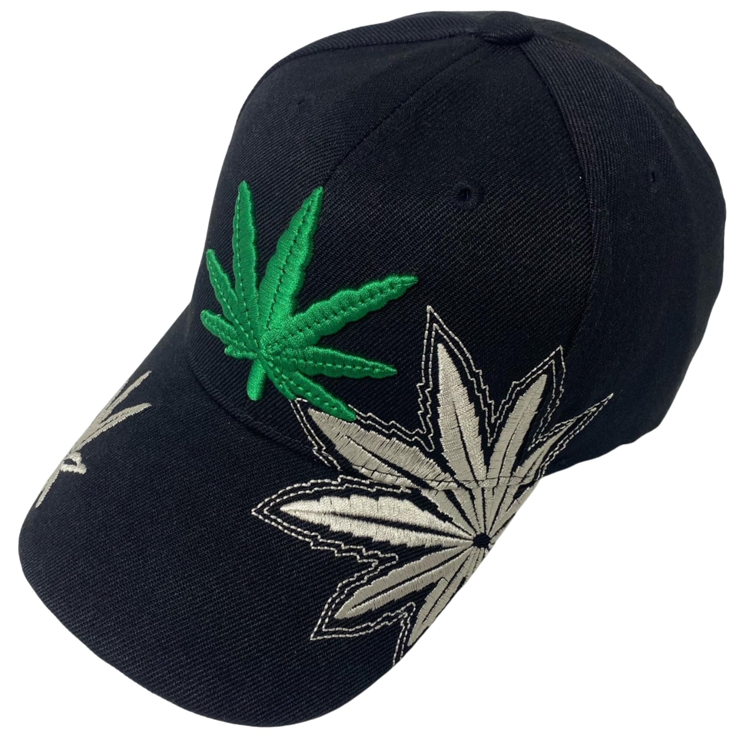 Unisex Marijuana Leaf Embroidered Dad Hat Adjustable Green Leaf Design Baseball Cap