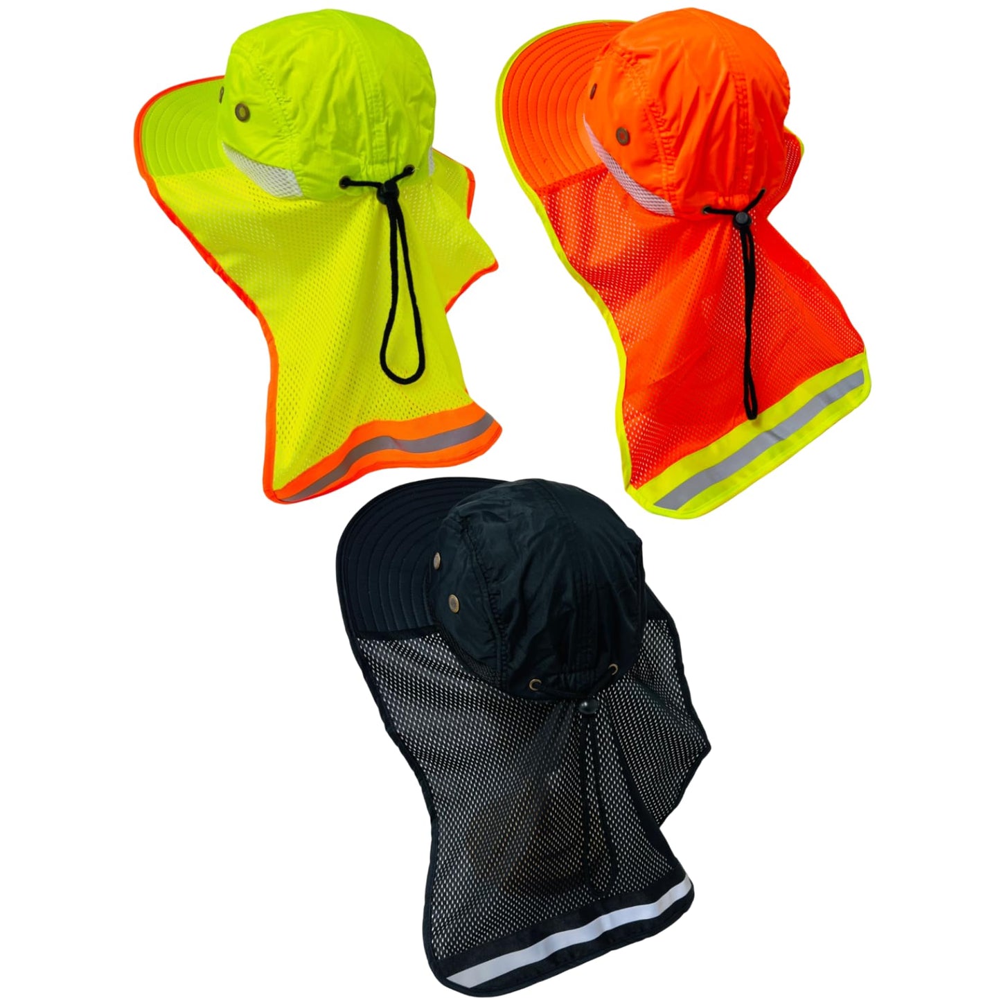 Packable and Adjustable High Visibility Mesh Boonie Sun Hat with Neck Flap and Reflective Stripe