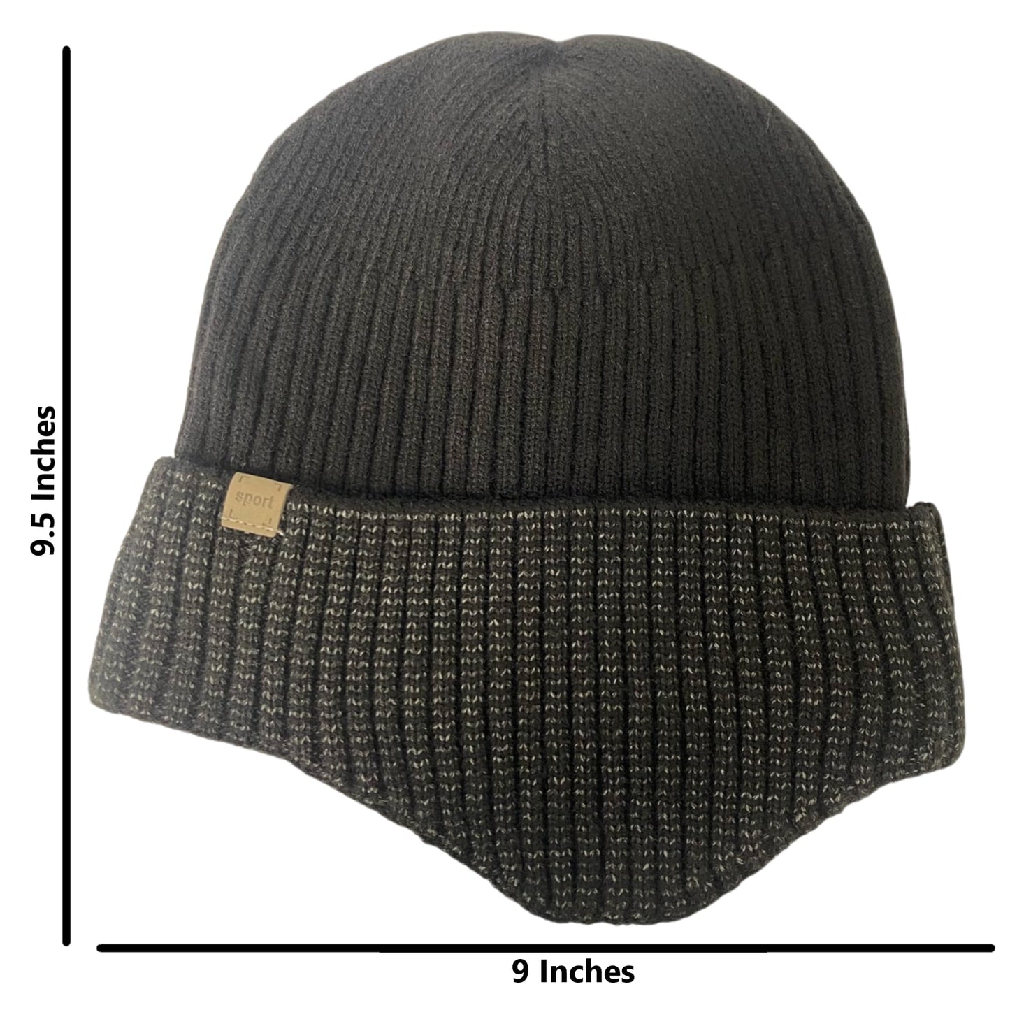 Super Soft Plush-Lined Solid Color Knitted Sport Cuffed Hat with Ear Cover