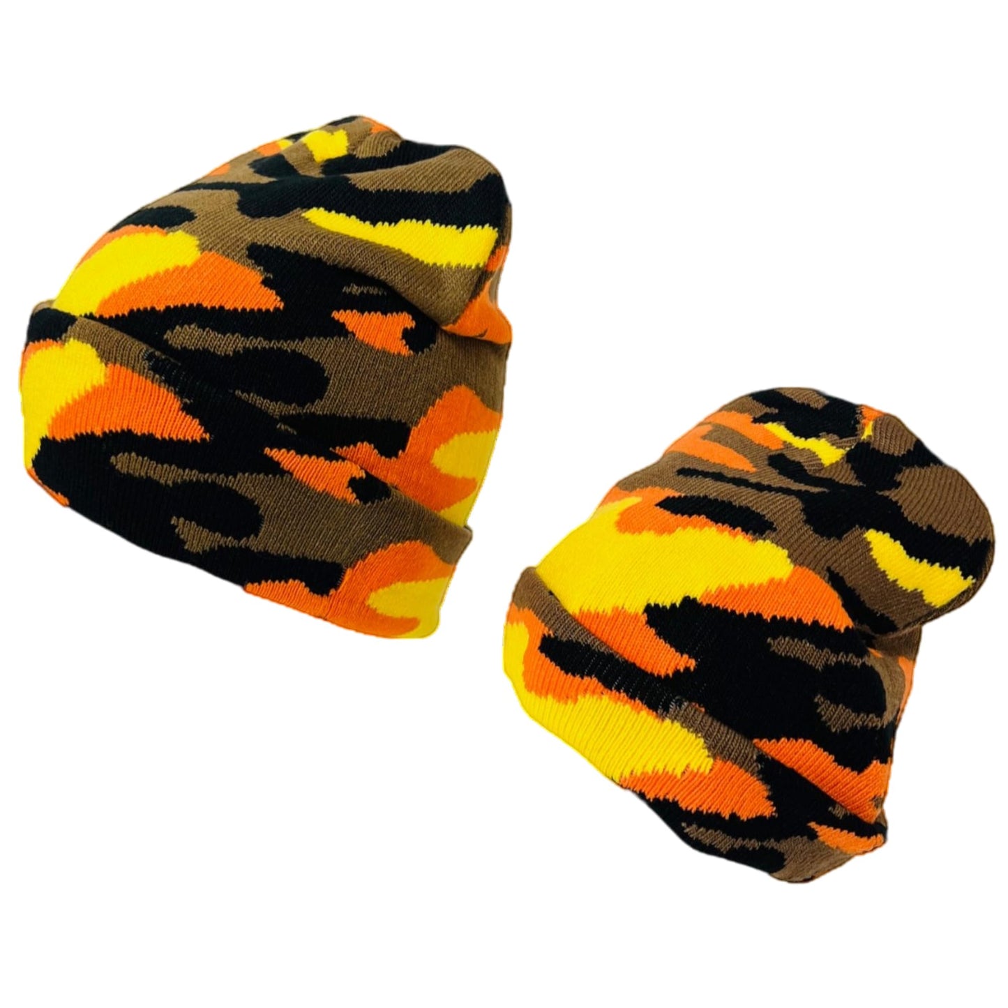 Super Soft Adult & Child Camo Print Winter Knit Beanie Set