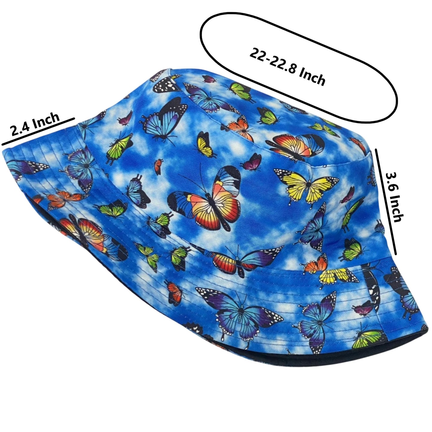 Unisex Butterfly Bucket Hat Reversible Double-Side-Wear Packable for Travel, Outdoors, and Beach