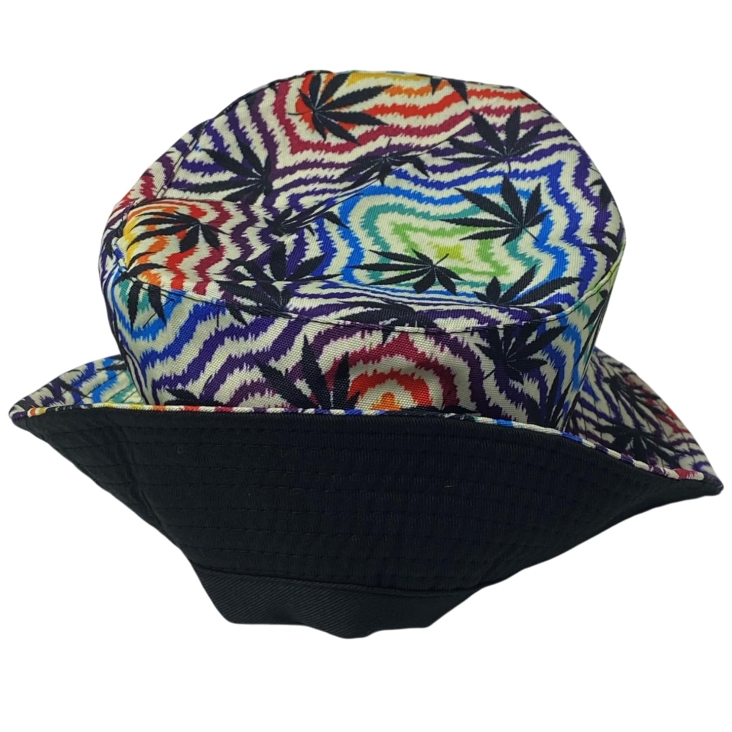 Unisex Marijuana Tie-Dye Bucket Hat Reversible Double-Side-Wear Packable for Travel, Outdoors, and Beach