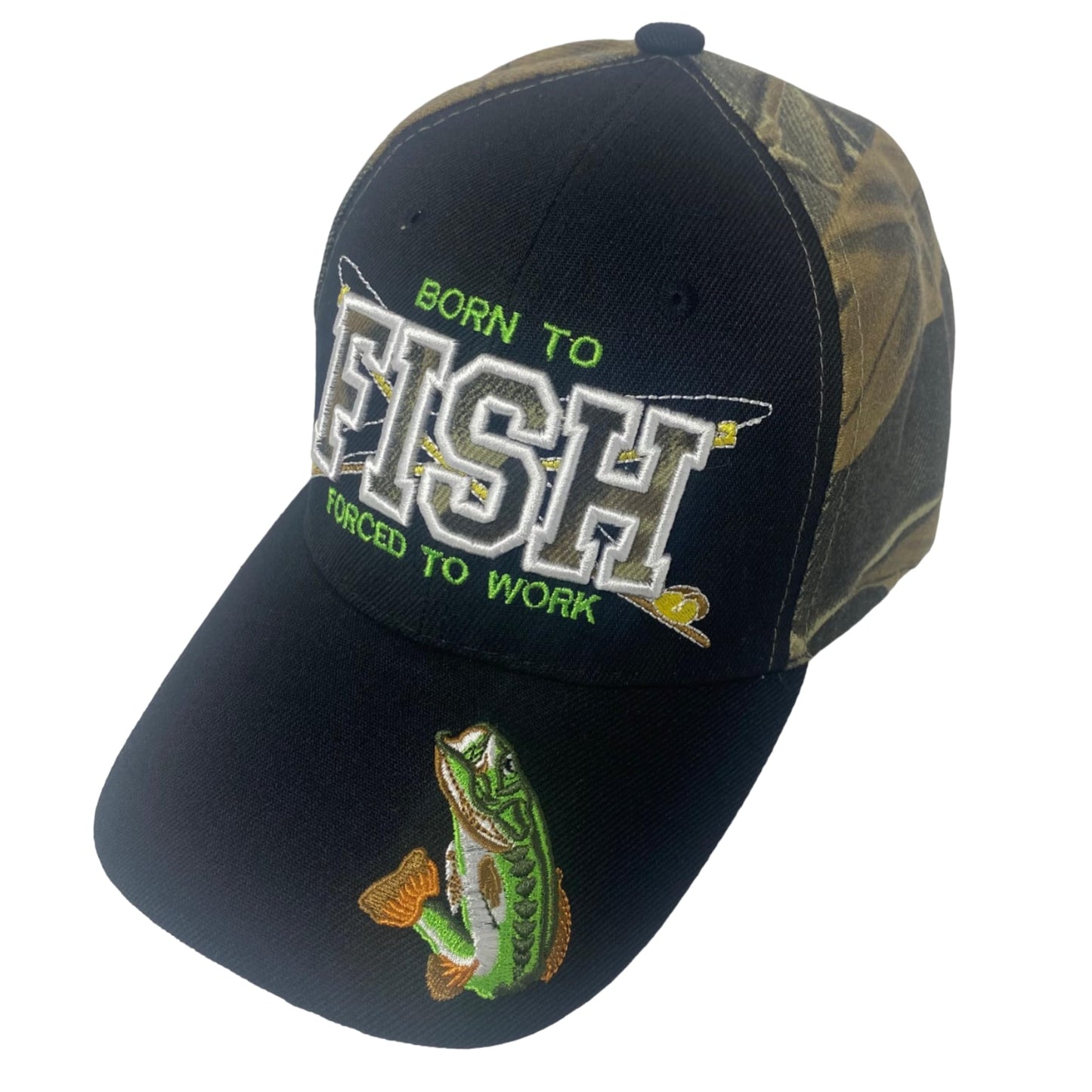 Embroidered Born to Fish Forced to Work Adjustable Baseball Cap