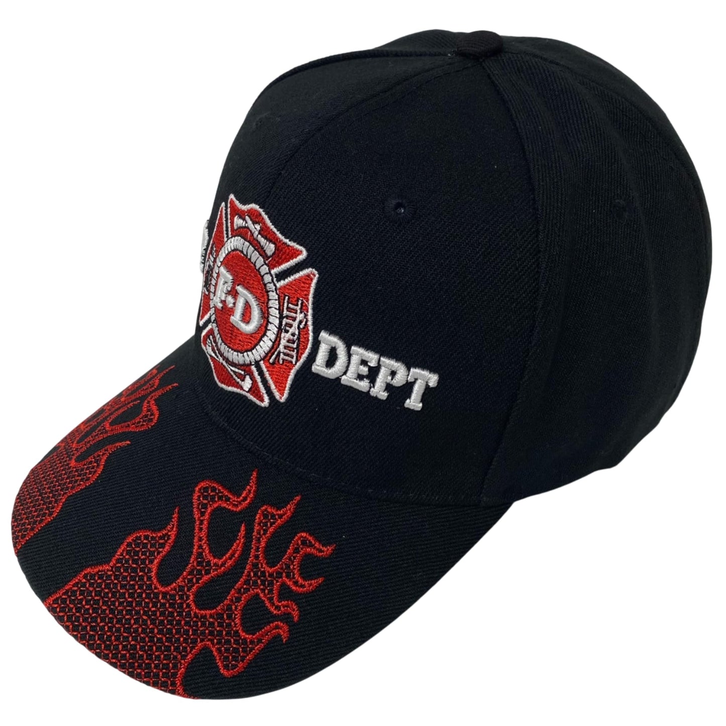 Unisex Embroidered Fire Department Baseball Cap – Patriotic Firefighter Hat with Embroidered Flames on Bill