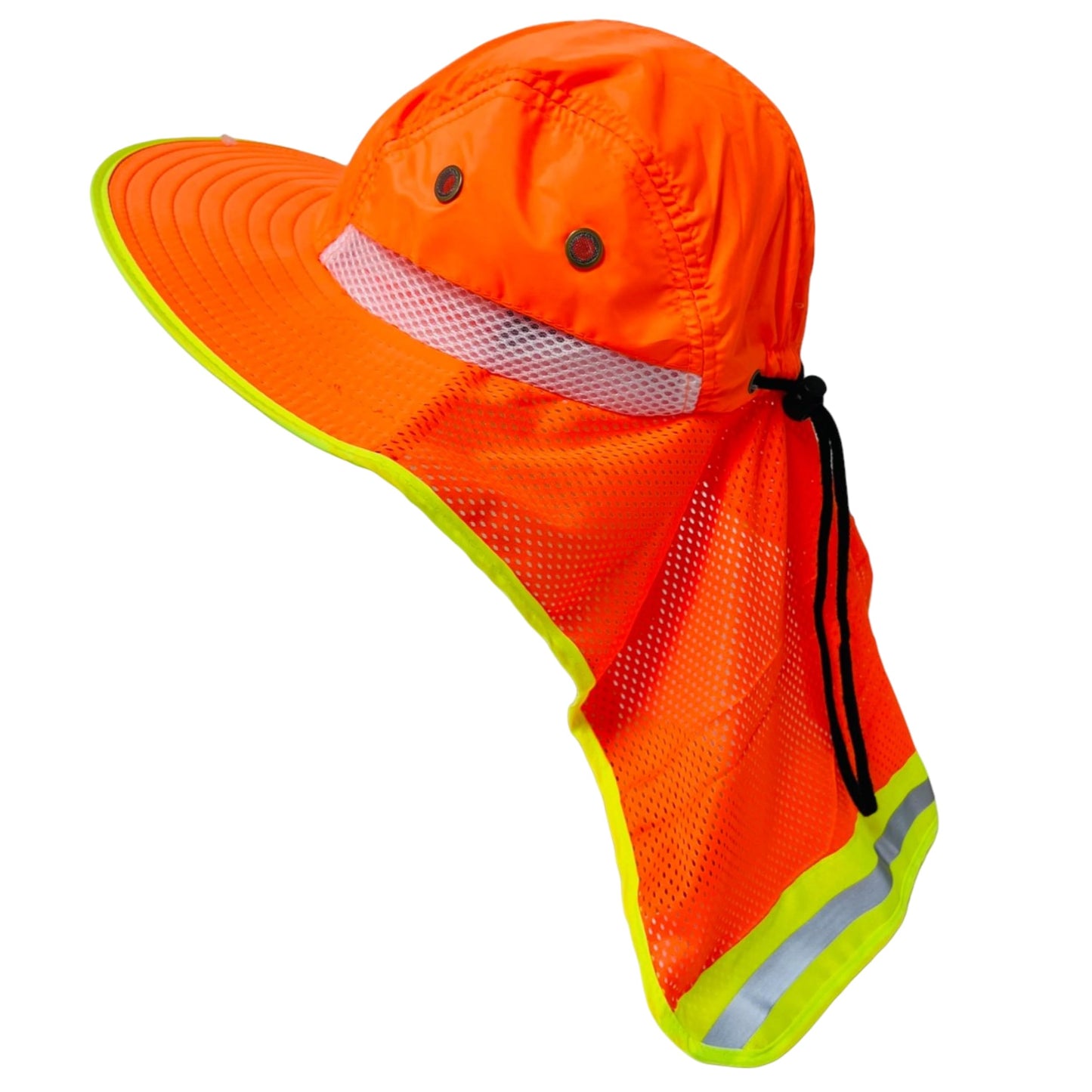 Packable and Adjustable High Visibility Mesh Boonie Sun Hat with Neck Flap and Reflective Stripe