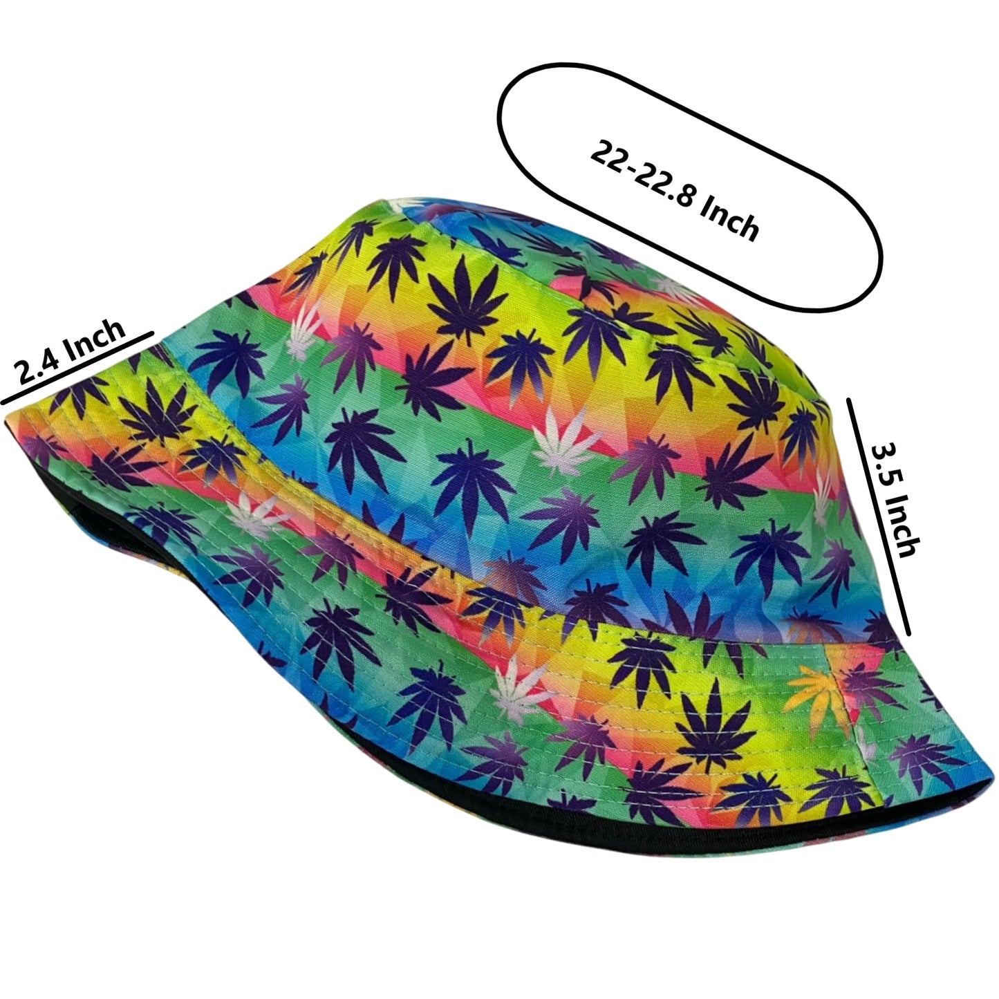 Unisex Marijuana Tie-Dye Bucket Hat Reversible Double-Side-Wear Packable for Travel, Outdoors, and Beach