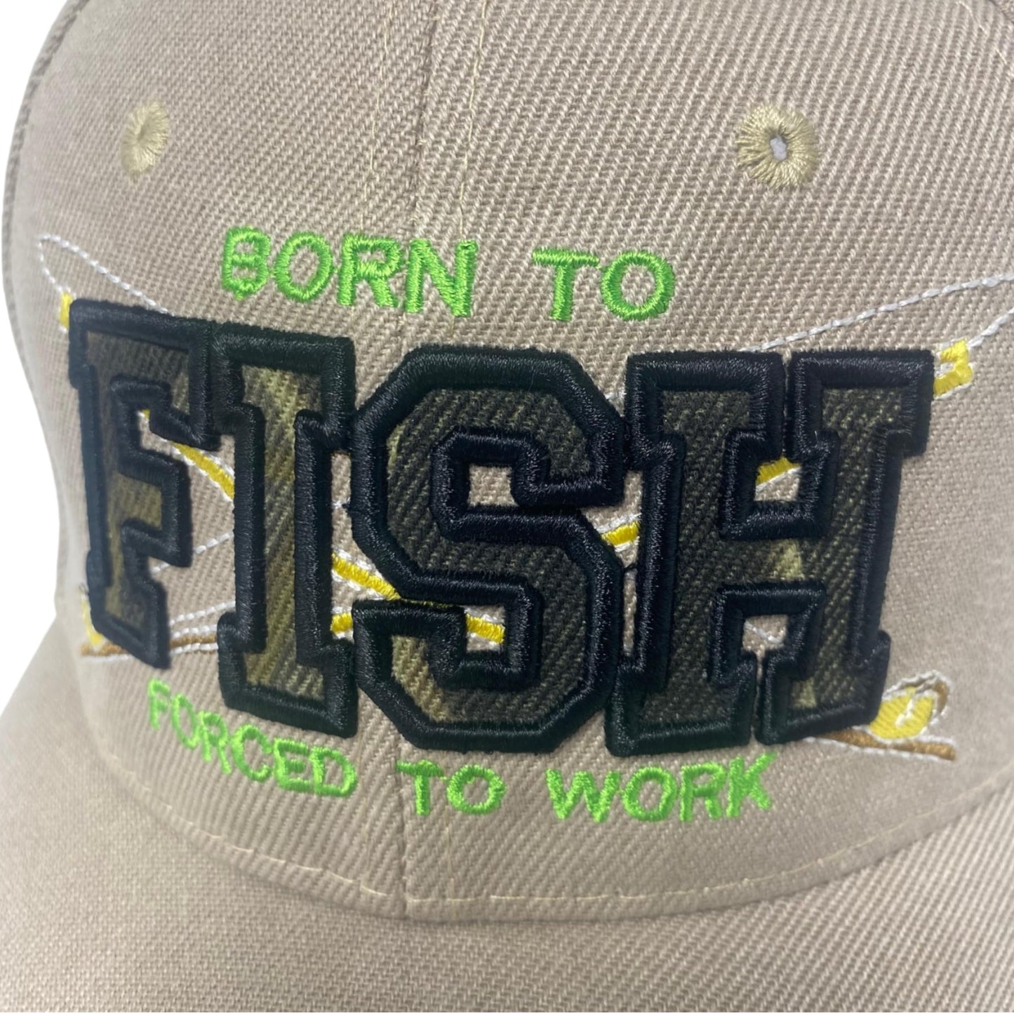 Embroidered Born to Fish Forced to Work Adjustable Baseball Cap