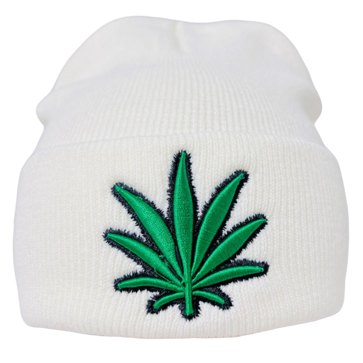 Unisex Embroidered Marijuana Pot Leaf Winter Knit Beanie