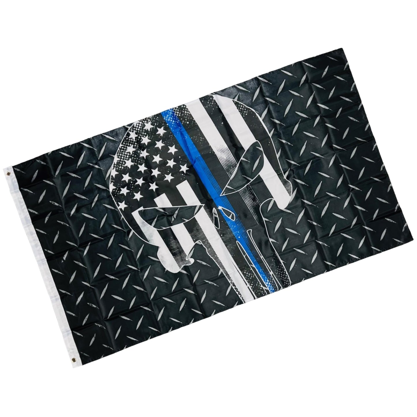 Double Stitched Police Support Blue Line Skull 3X5 Flag