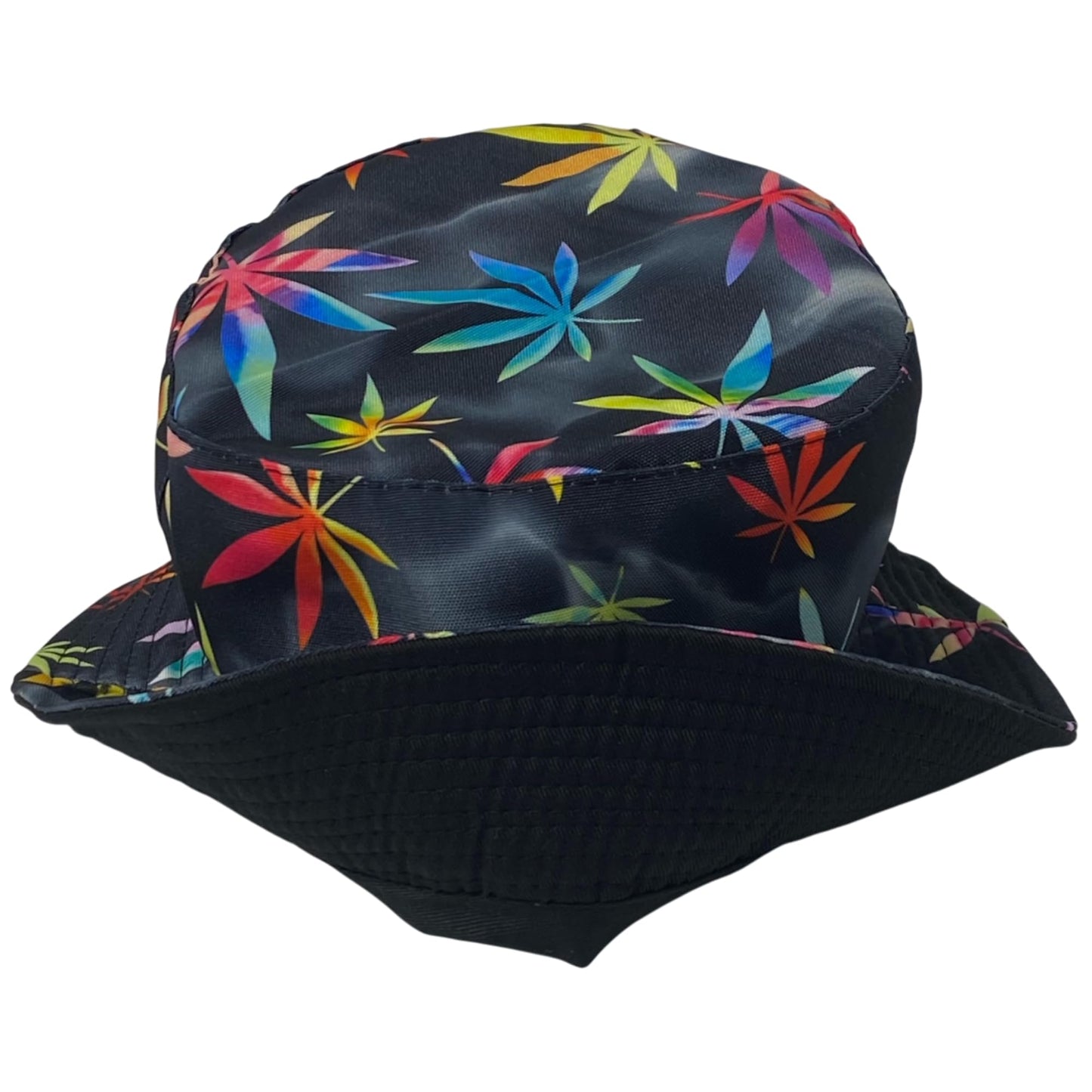 Unisex Marijuana Tie-Dye Bucket Hat Reversible Double-Side-Wear Packable for Travel, Outdoors, and Beach