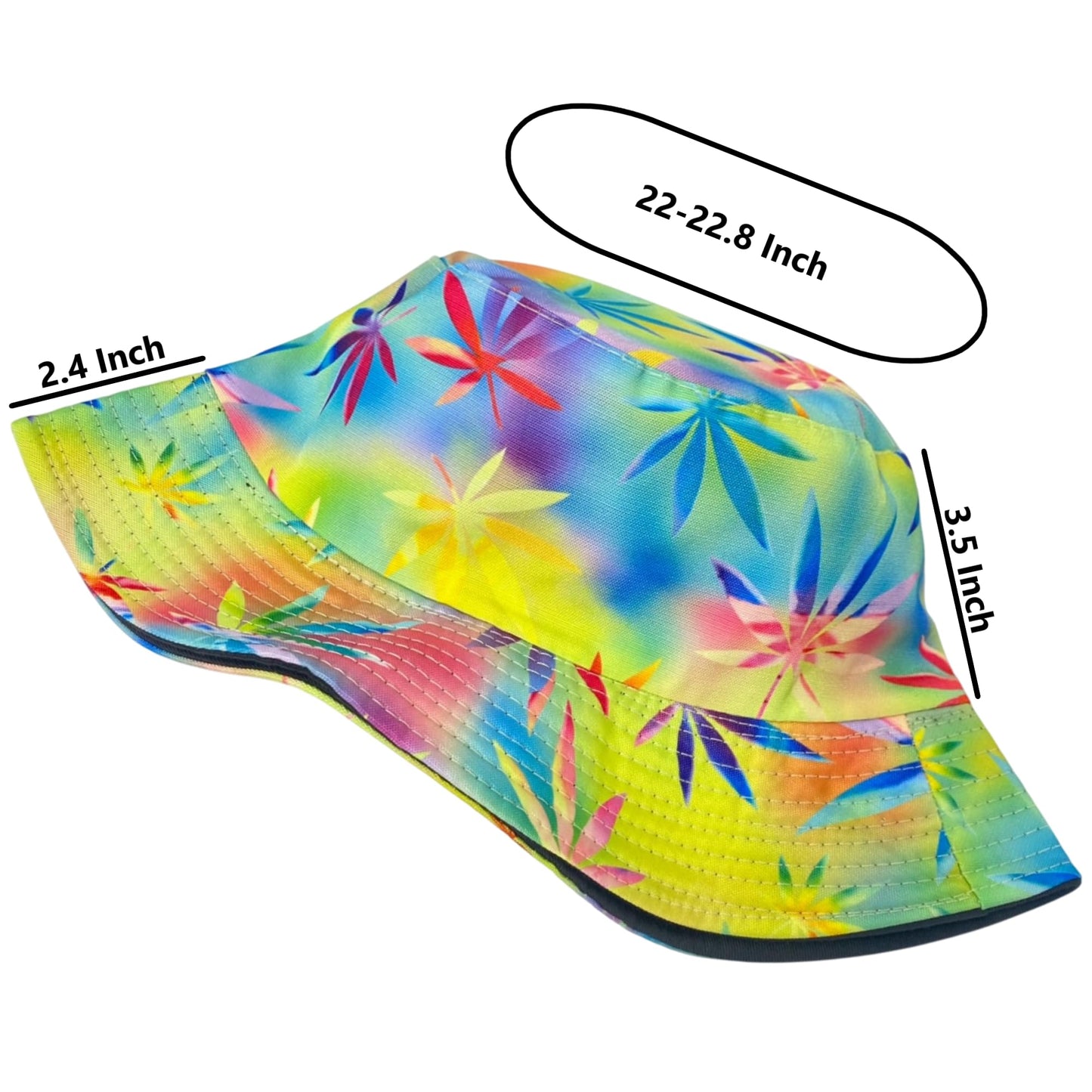 Unisex Marijuana Tie-Dye Bucket Hat Reversible Double-Side-Wear Packable for Travel, Outdoors, and Beach