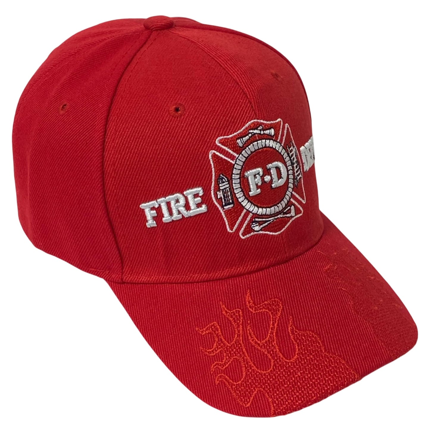 Unisex Embroidered Fire Department Baseball Cap – Patriotic Firefighter Hat with Embroidered Flames on Bill