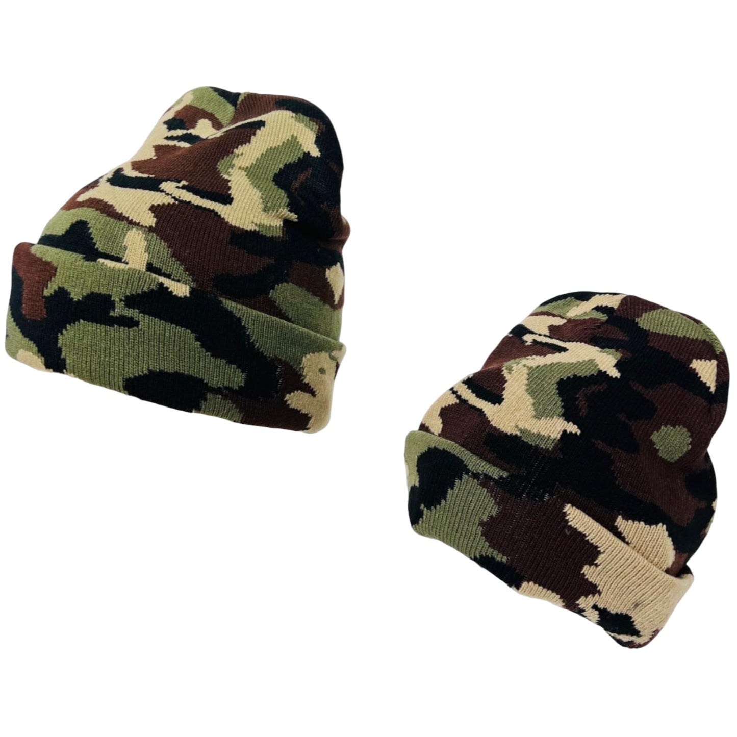 Super Soft Adult & Child Camo Print Winter Knit Beanie Set