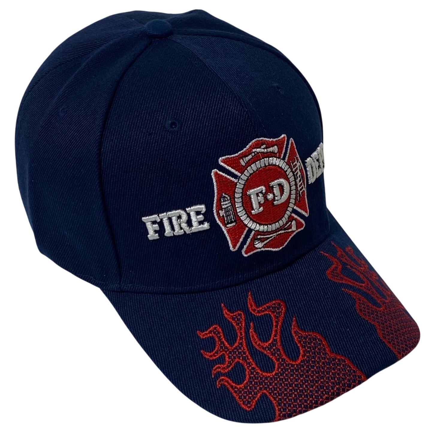 Unisex Embroidered Fire Department Baseball Cap – Patriotic Firefighter Hat with Embroidered Flames on Bill