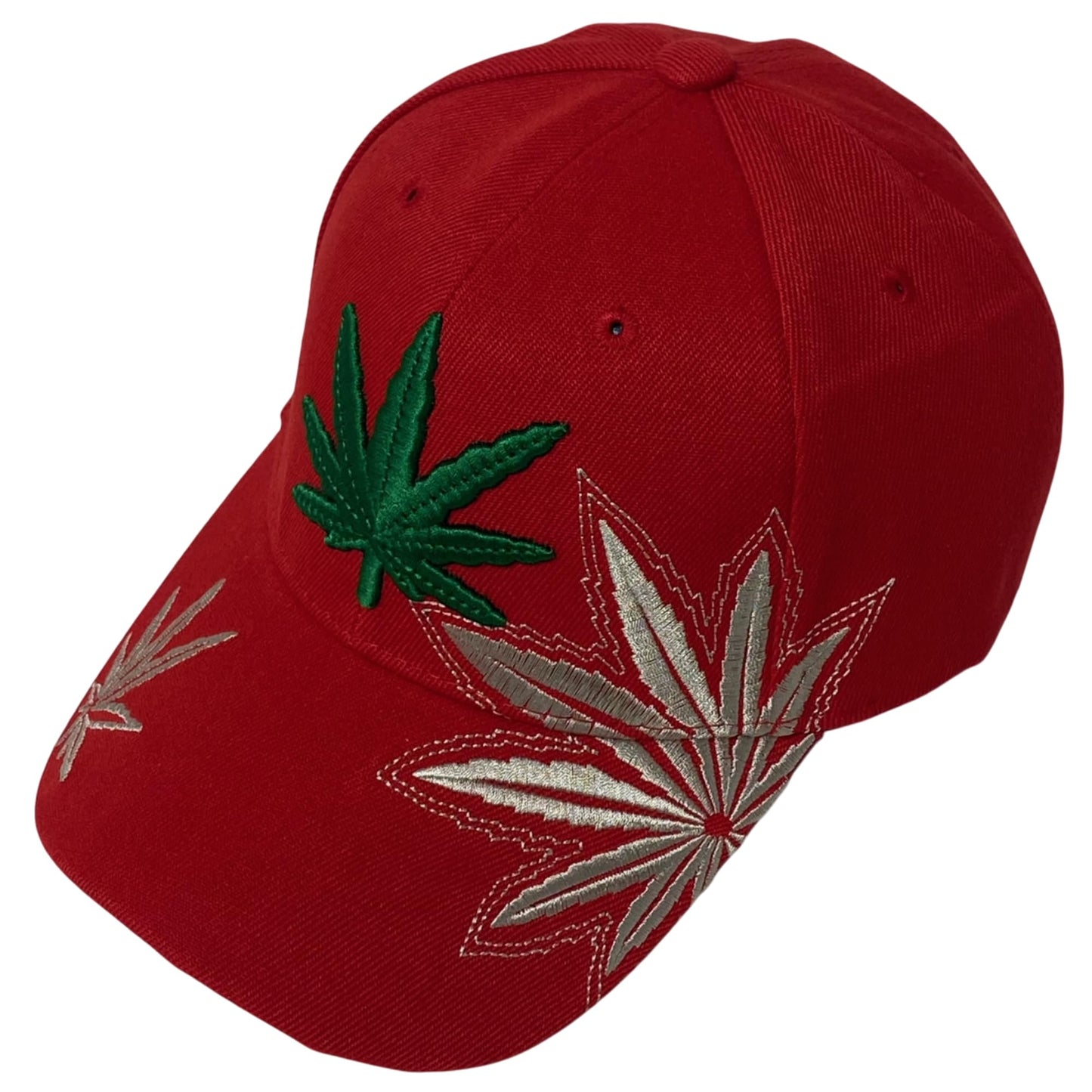Unisex Marijuana Leaf Embroidered Dad Hat Adjustable Green Leaf Design Baseball Cap