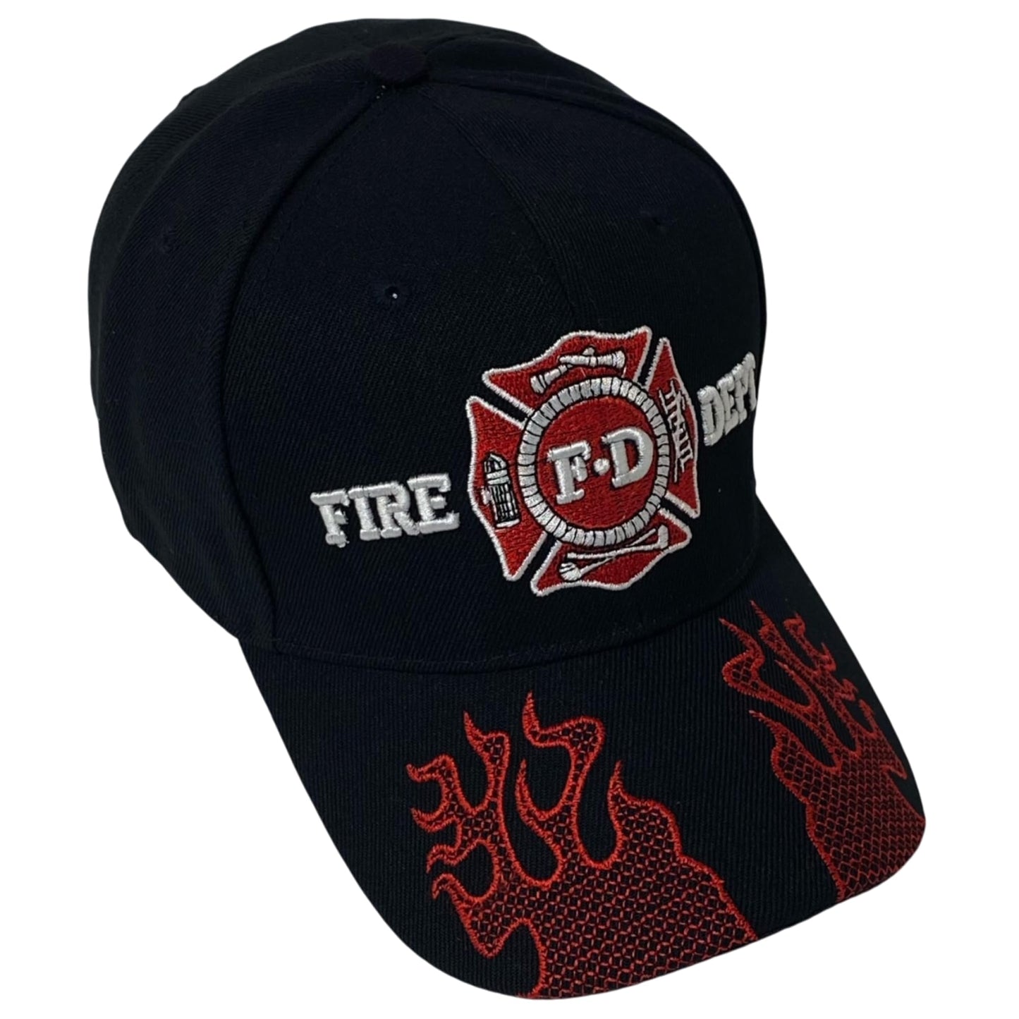 Unisex Embroidered Fire Department Baseball Cap – Patriotic Firefighter Hat with Embroidered Flames on Bill