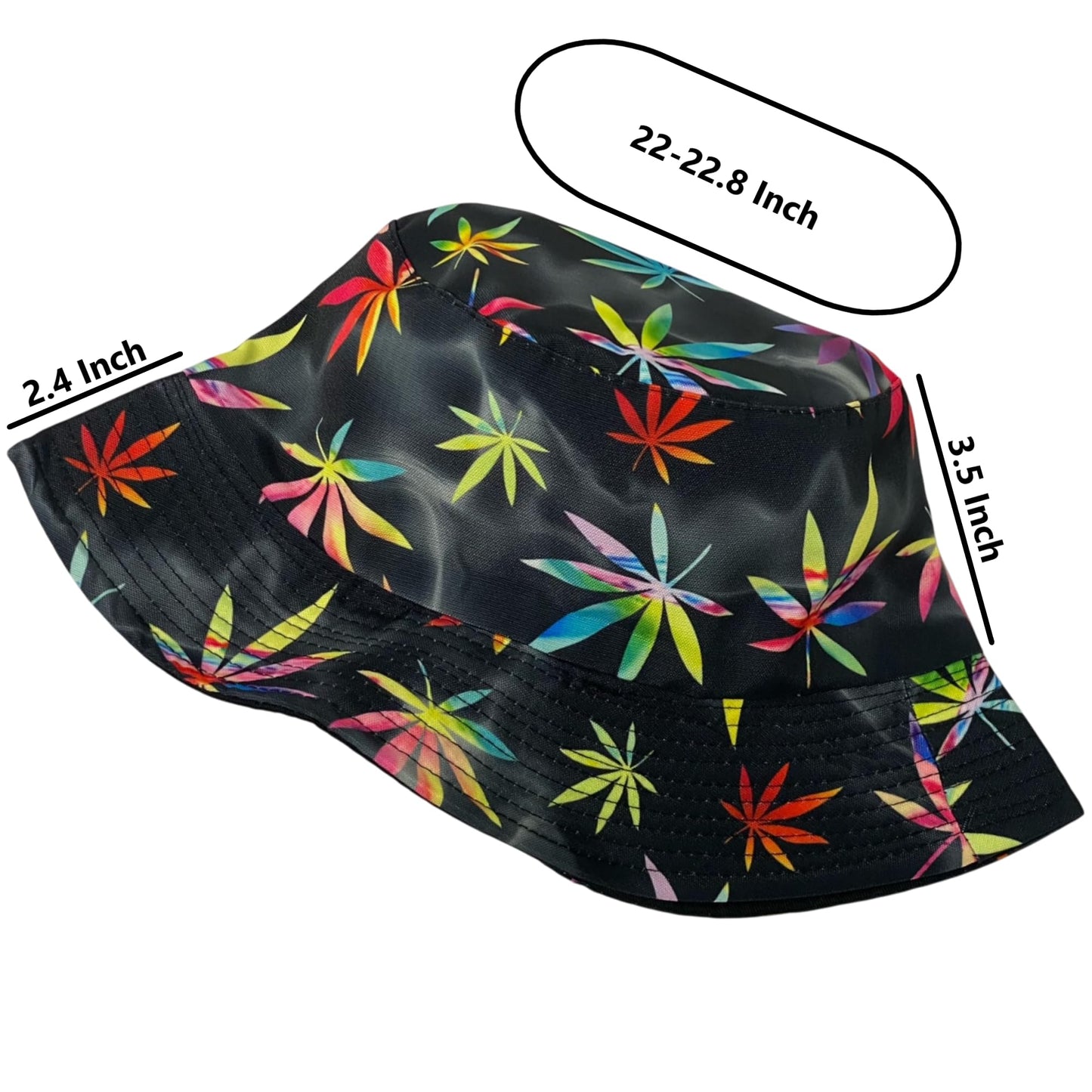 Unisex Marijuana Tie-Dye Bucket Hat Reversible Double-Side-Wear Packable for Travel, Outdoors, and Beach