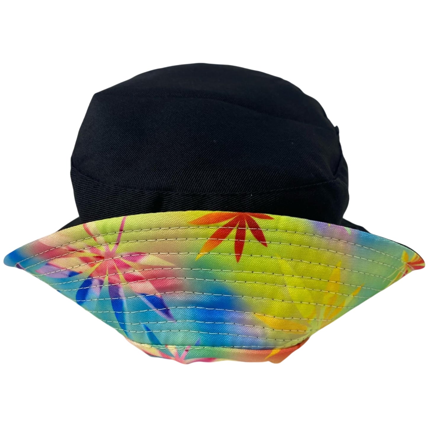 Unisex Marijuana Tie-Dye Bucket Hat Reversible Double-Side-Wear Packable for Travel, Outdoors, and Beach