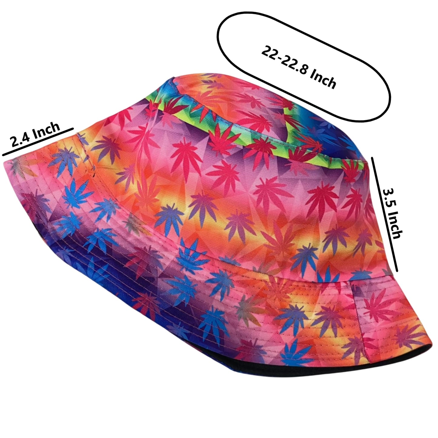 Unisex Marijuana Tie-Dye Bucket Hat Reversible Double-Side-Wear Packable for Travel, Outdoors, and Beach