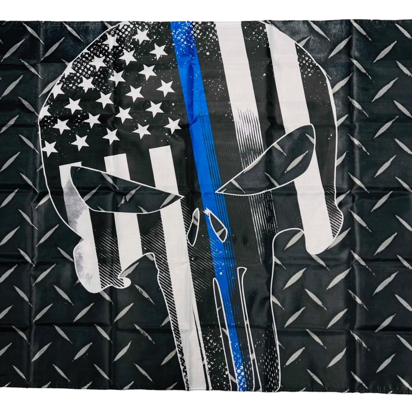 Double Stitched Police Support Blue Line Skull 3X5 Flag