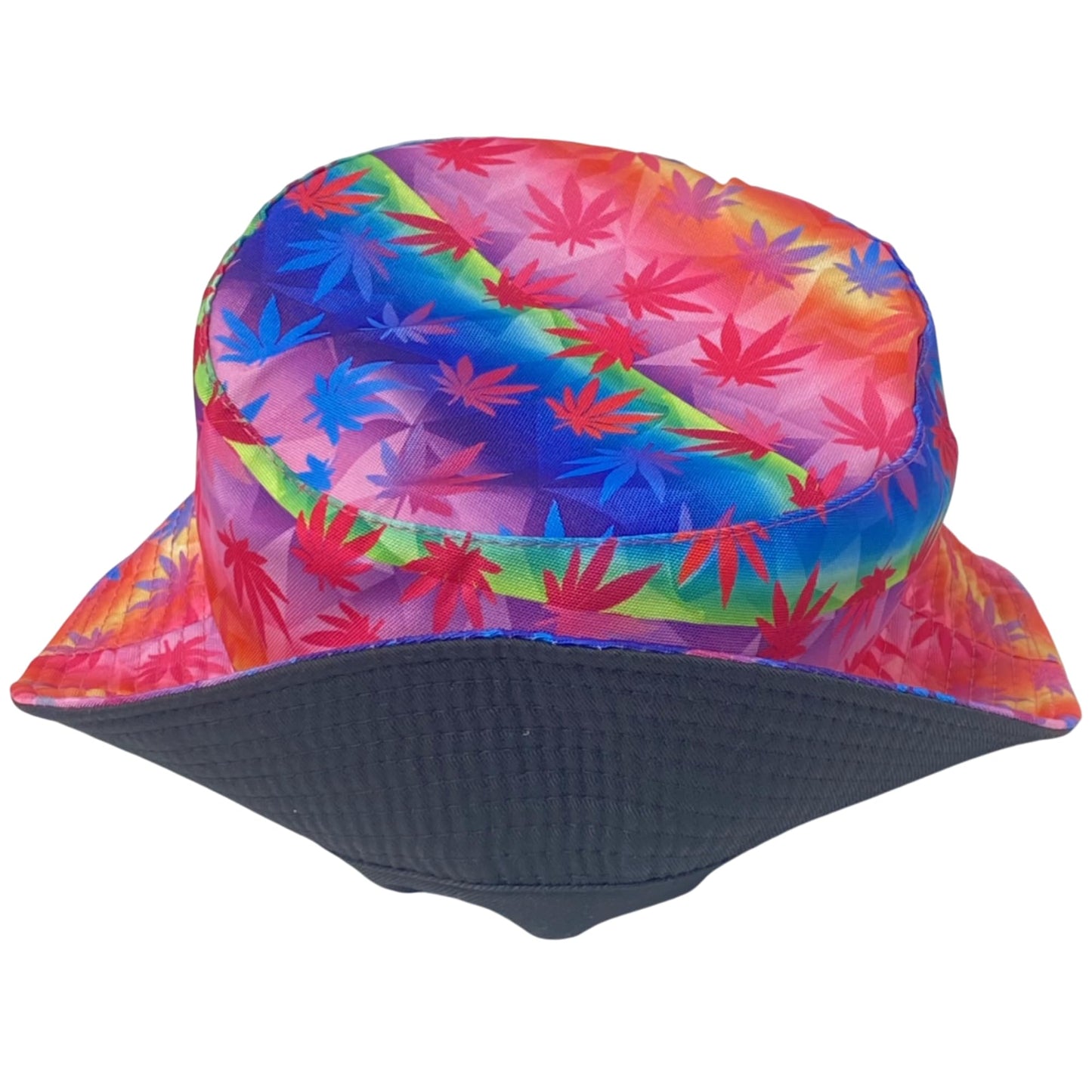 Unisex Marijuana Tie-Dye Bucket Hat Reversible Double-Side-Wear Packable for Travel, Outdoors, and Beach
