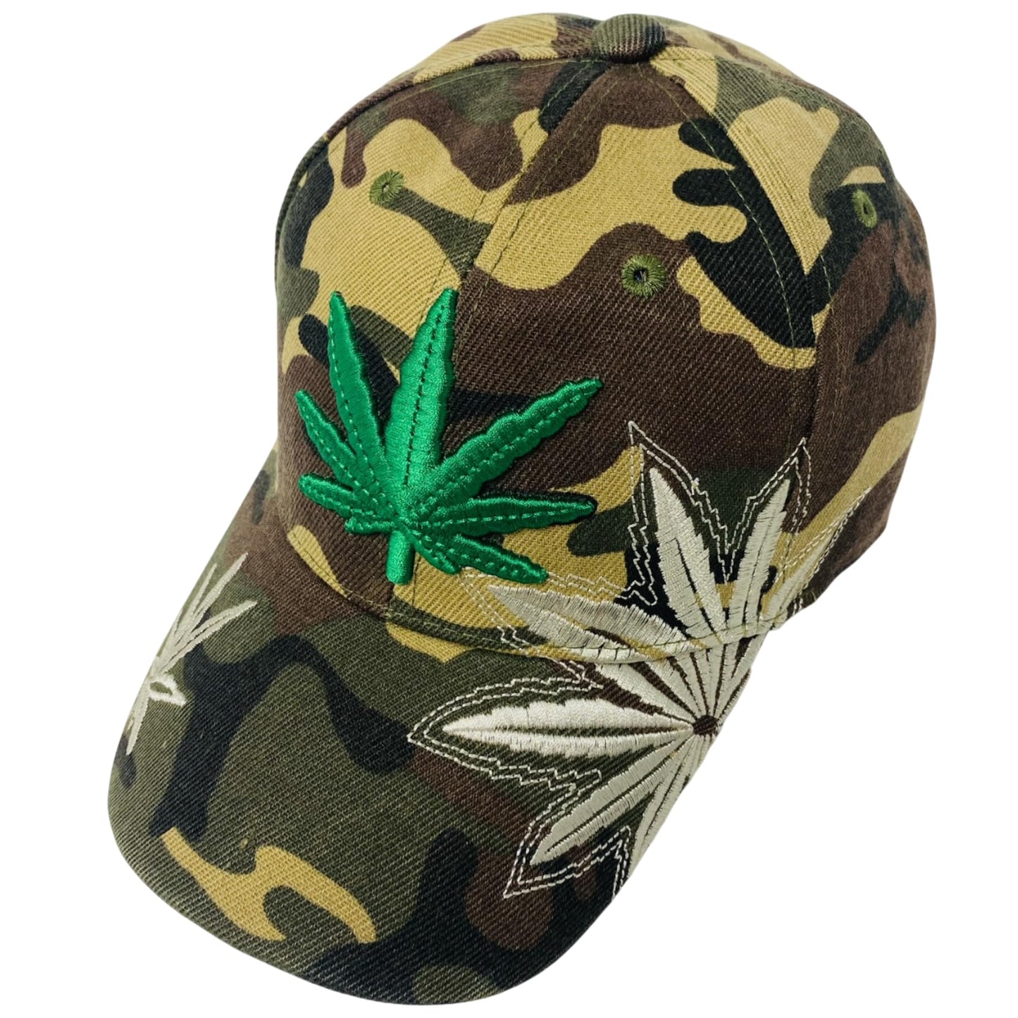 Unisex Marijuana Leaf Embroidered Dad Hat Adjustable Green Leaf Design Baseball Cap
